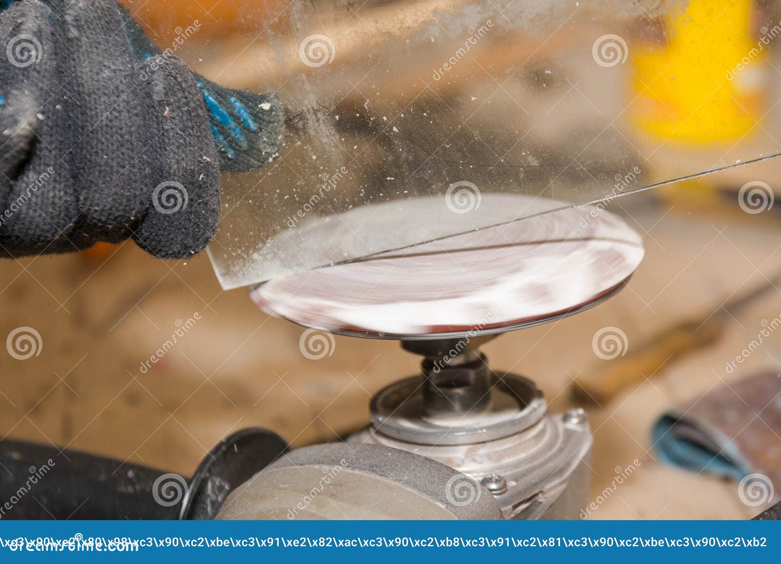 To Process The Edge Of Glass. Processing Of A Keen Edge Of Glass. Stock