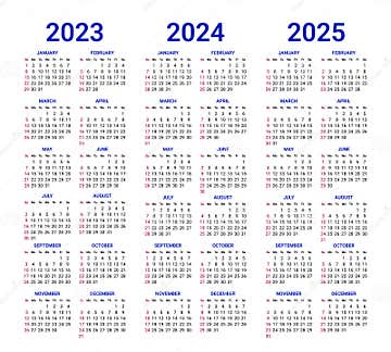 2023 To 2025 Years Calendar Mockup Design, Week Starts on Sunday Stock ...