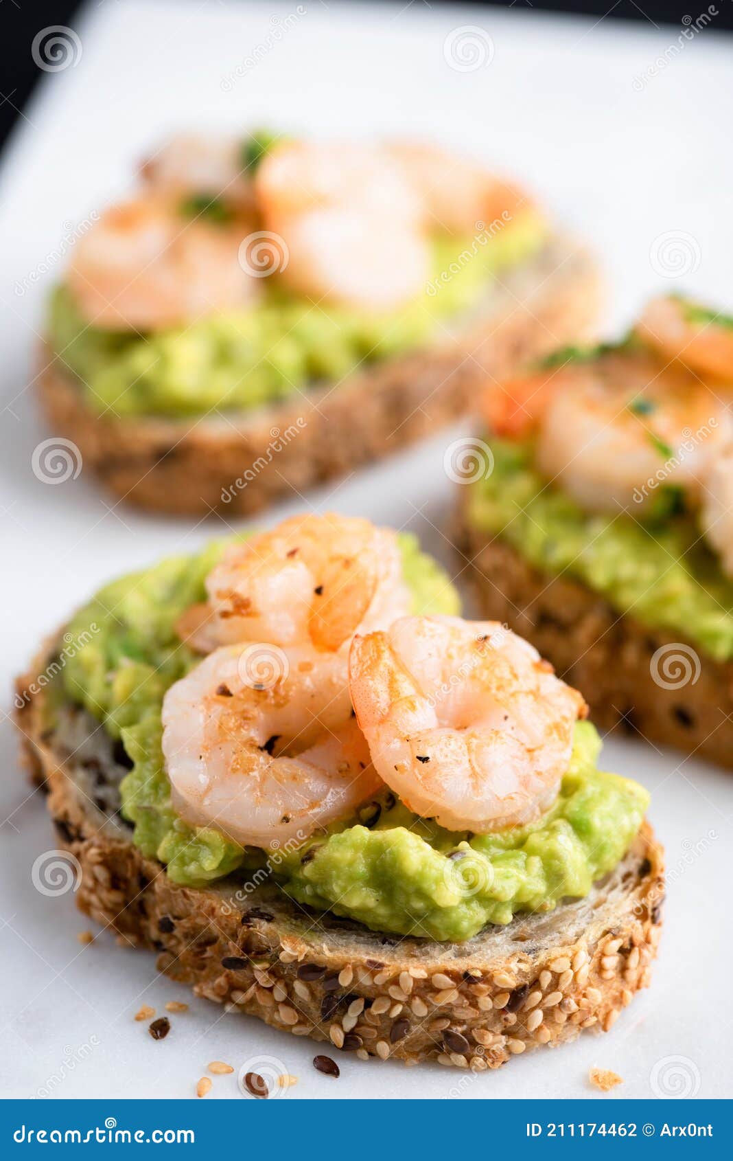 Toast with Avocado and Shrimps Stock Photo - Image of tomato, shrimp ...