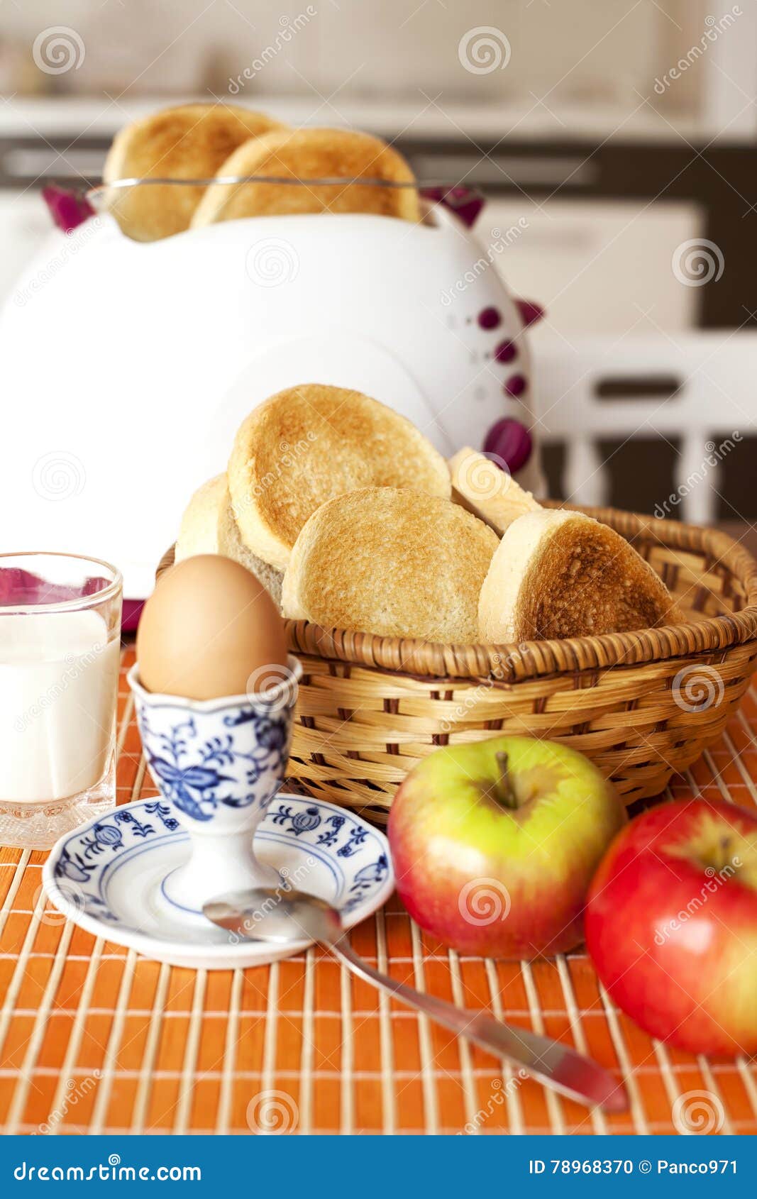 Toast Bread, Boiled Eggs and Fruit for Breakfast Stock Photo Image of