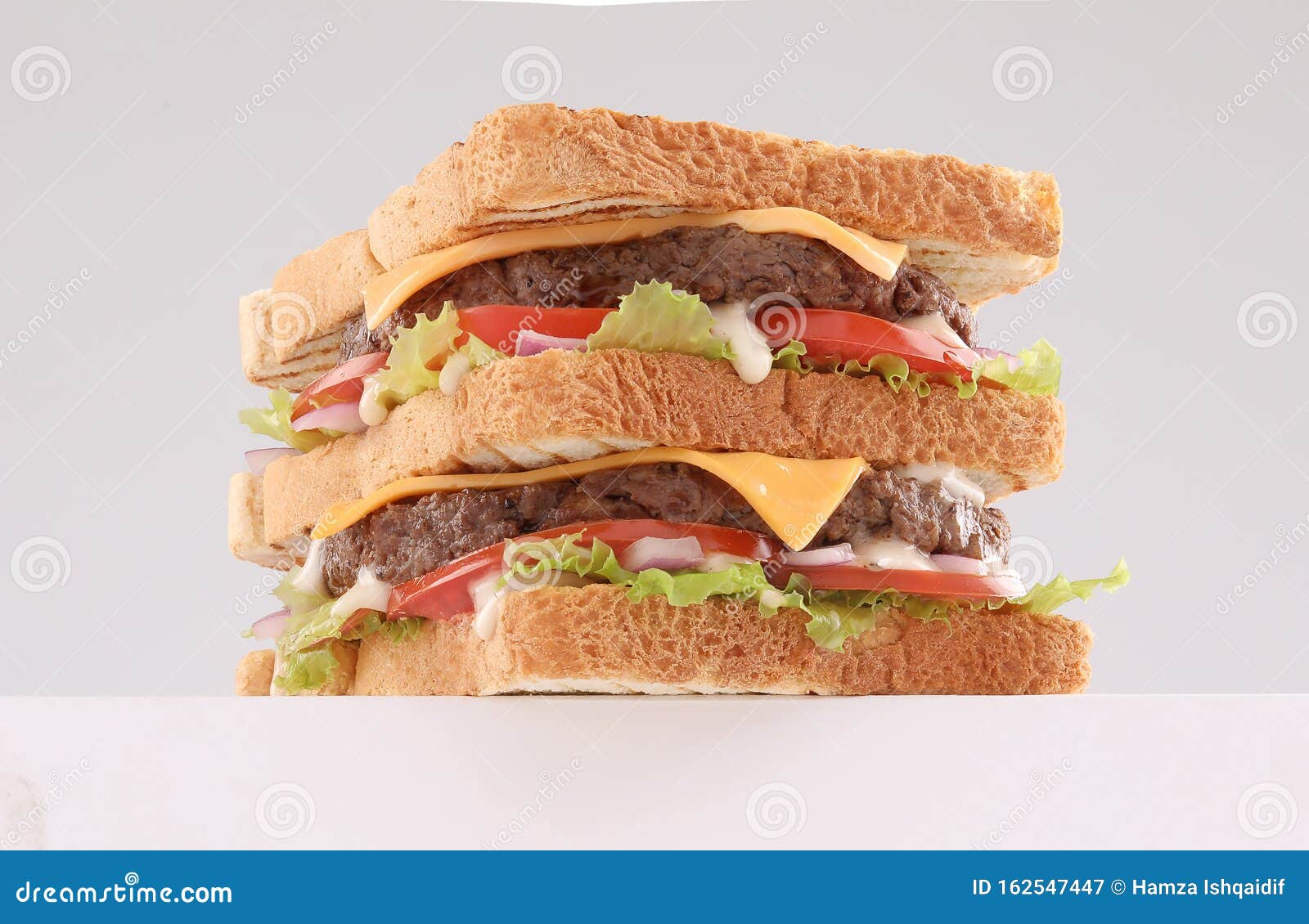 Toast Bread Burger with Cheddar Cheese and Vegetables Stock Image