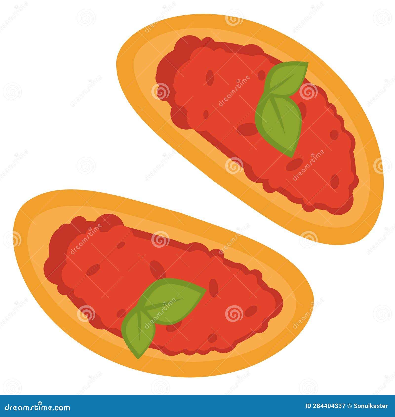 Toast Bread with Caviar or Tomato Sauce with Basil Stock Illustration
