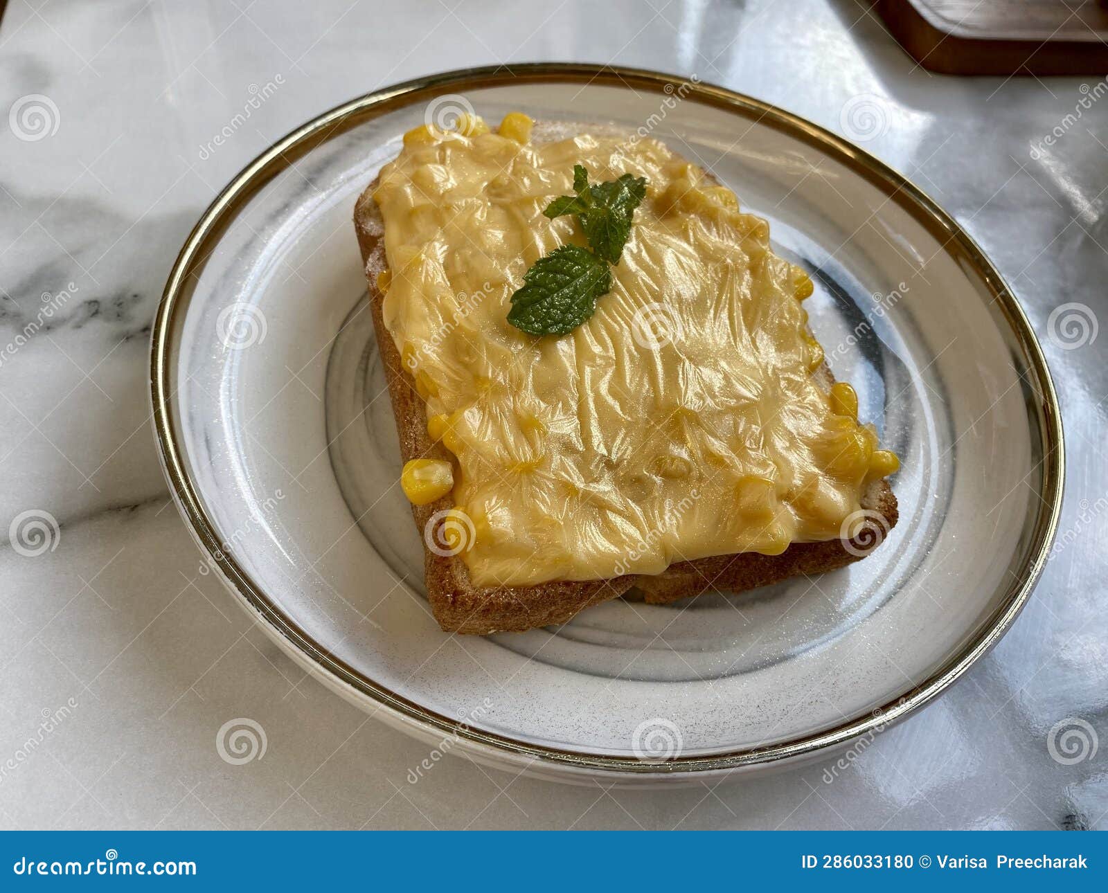 Toast with corn cheese stock photo. Image of breakfast 286033180