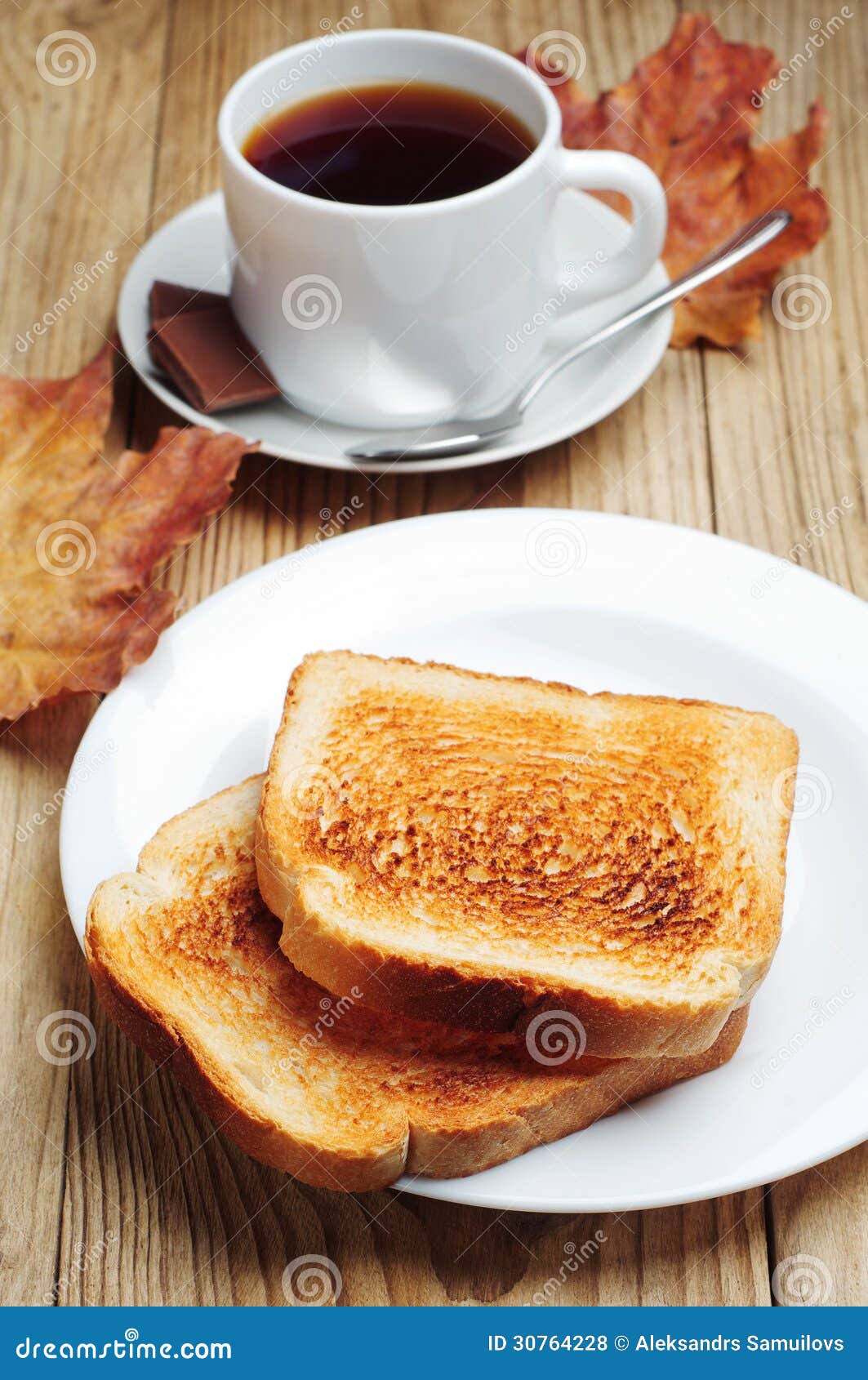 Toast and cup of coffee stock photo. Image of closeup