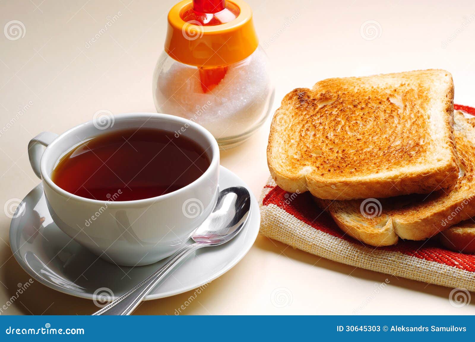 Toast and cup of tea stock image. Image of morning, bread 30645303