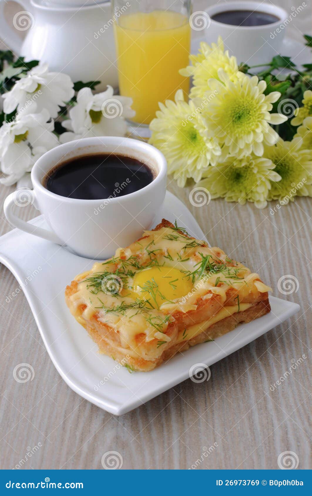 Toast with Egg and Cheese with Dill Stock Image Image of place, piece 26973769