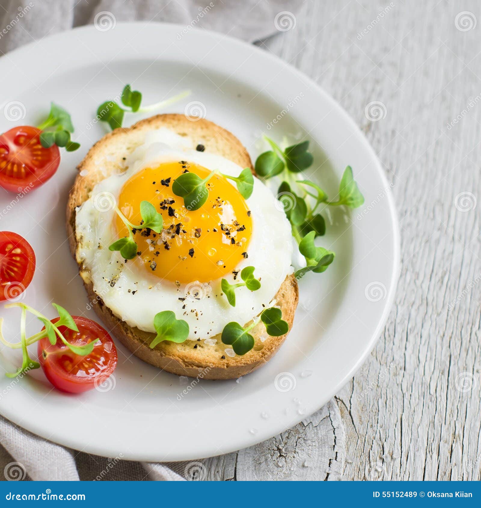 Toast with Fried Egg and Cherry Tomatoes on a White Plate Stock Image Image of dish, fresh