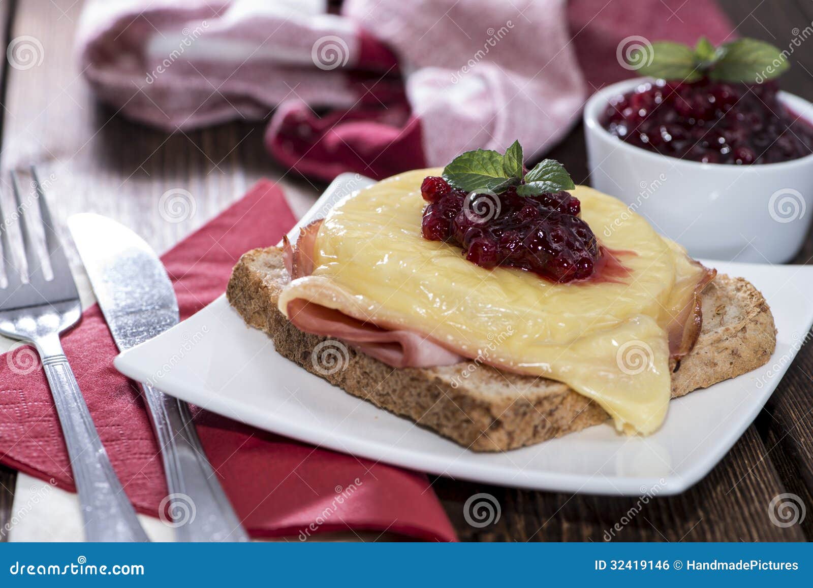 Toast Hawaii Topped with Cranberries Stock Photo - Image of lunch ...