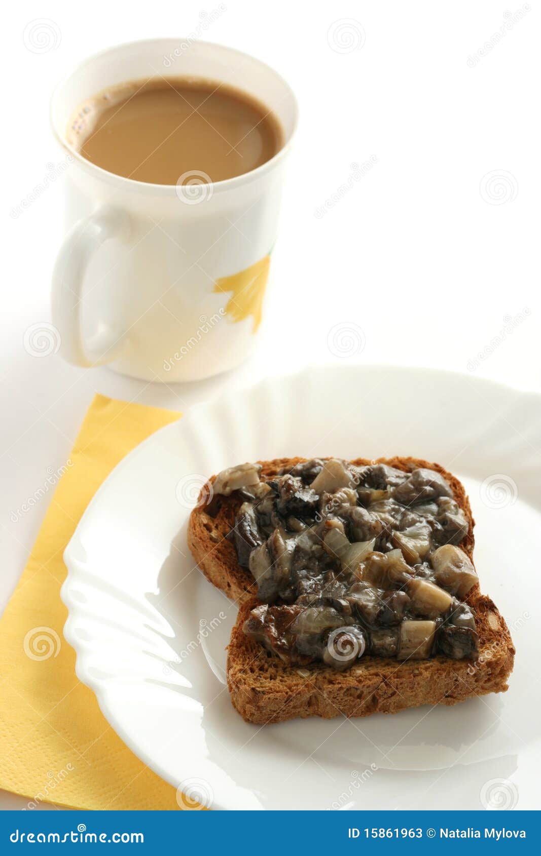 Toast With Mushrooms Paste And A Cup Of Coffee Stock Image Image of