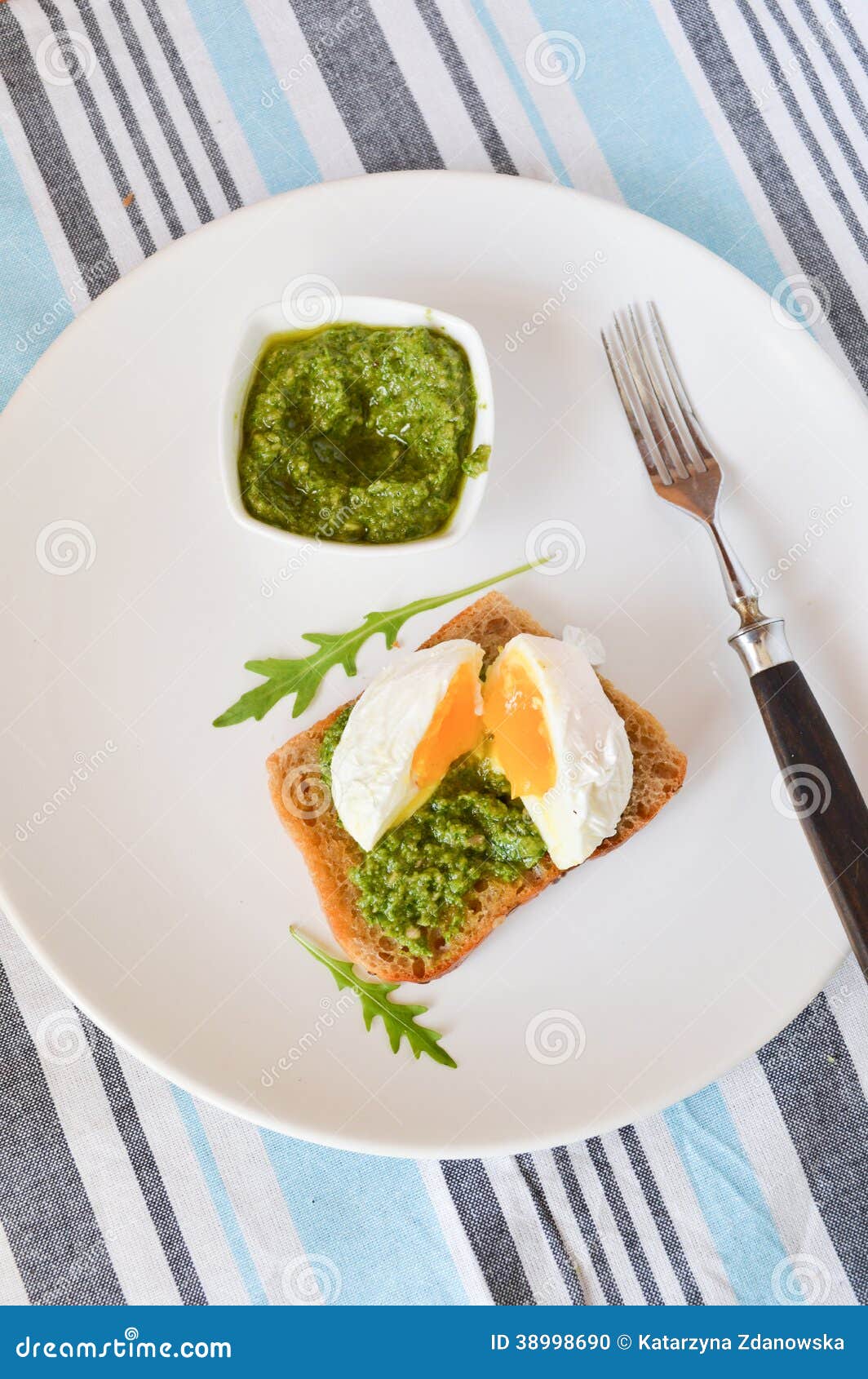 Toast with Pesto and with Egg Stock Photo Image of salad, health