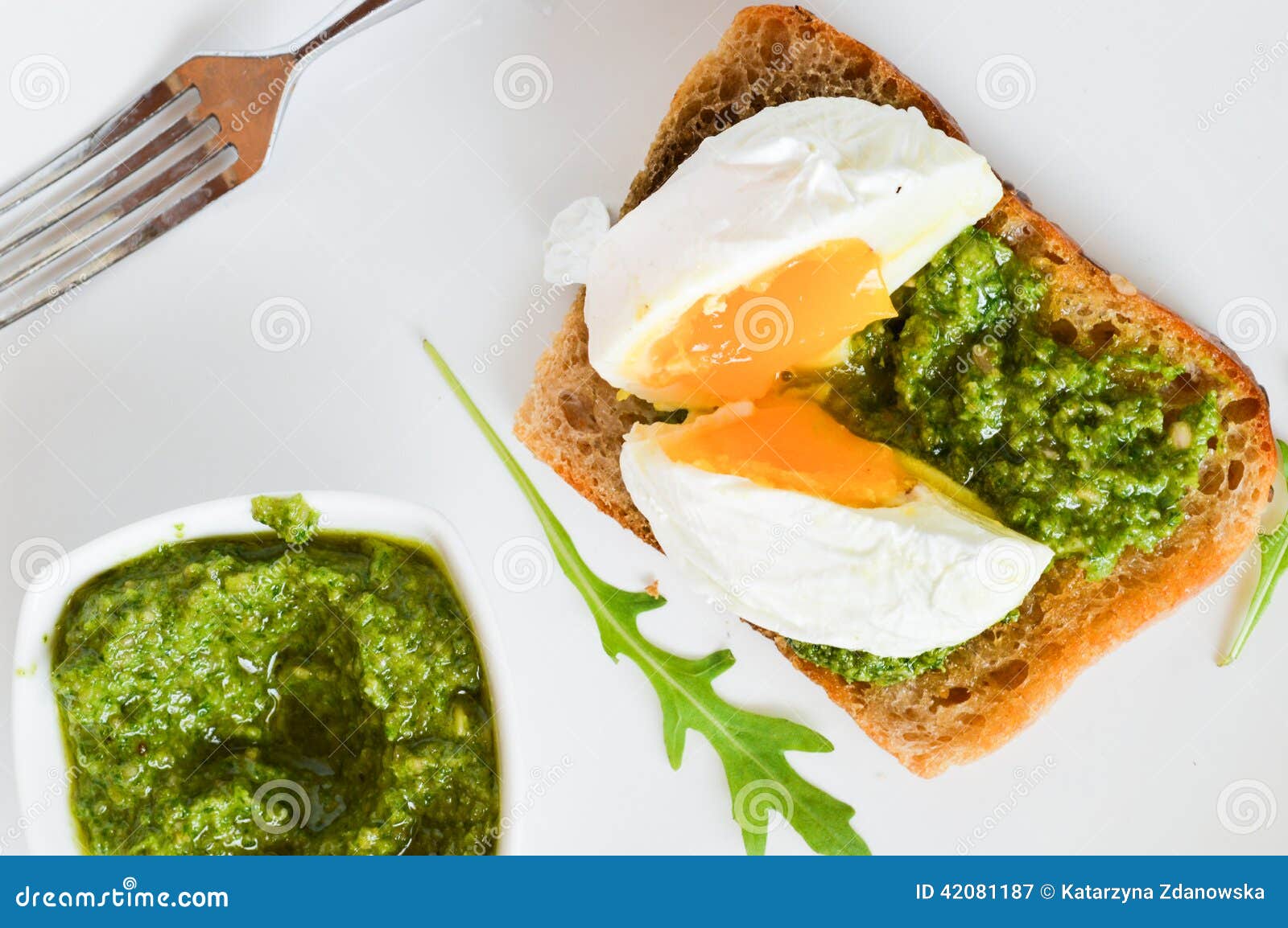 Toast with Pesto and with Egg Stock Image Image of food, vegetable