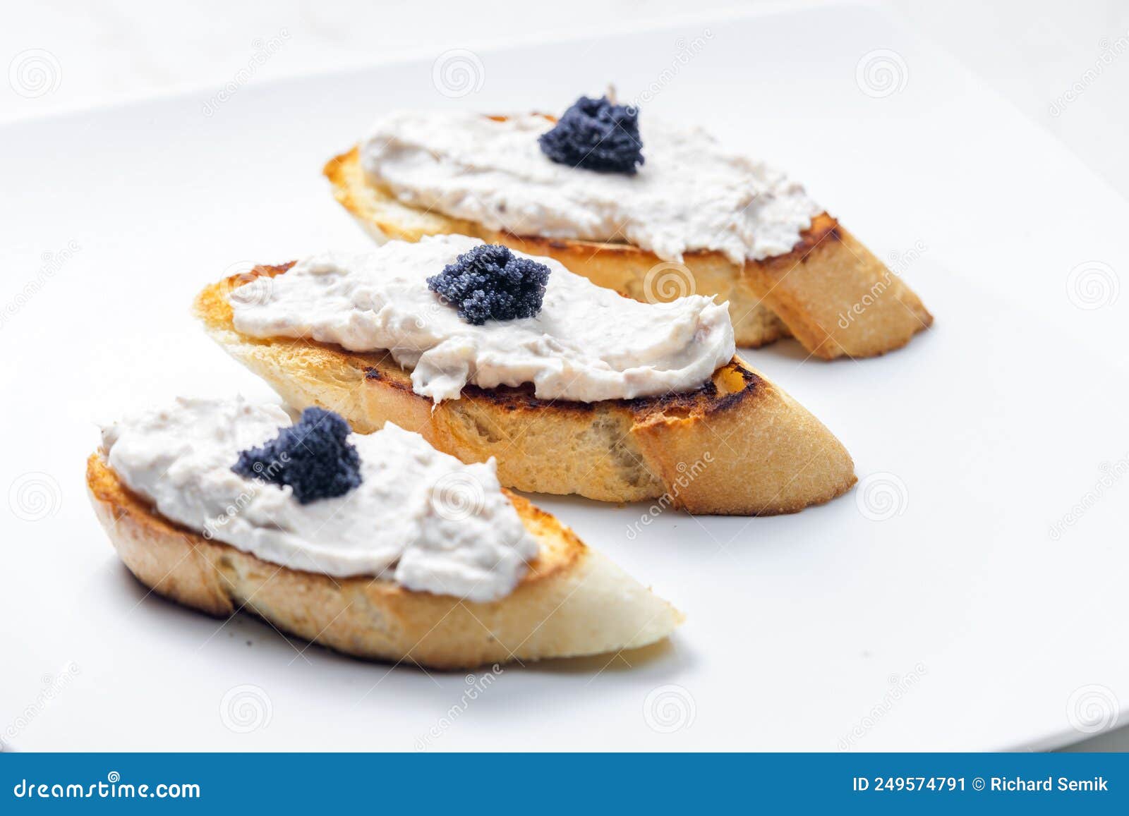 Toasted Baguette with Tuna Spread and Black Caviar Stock Image Image