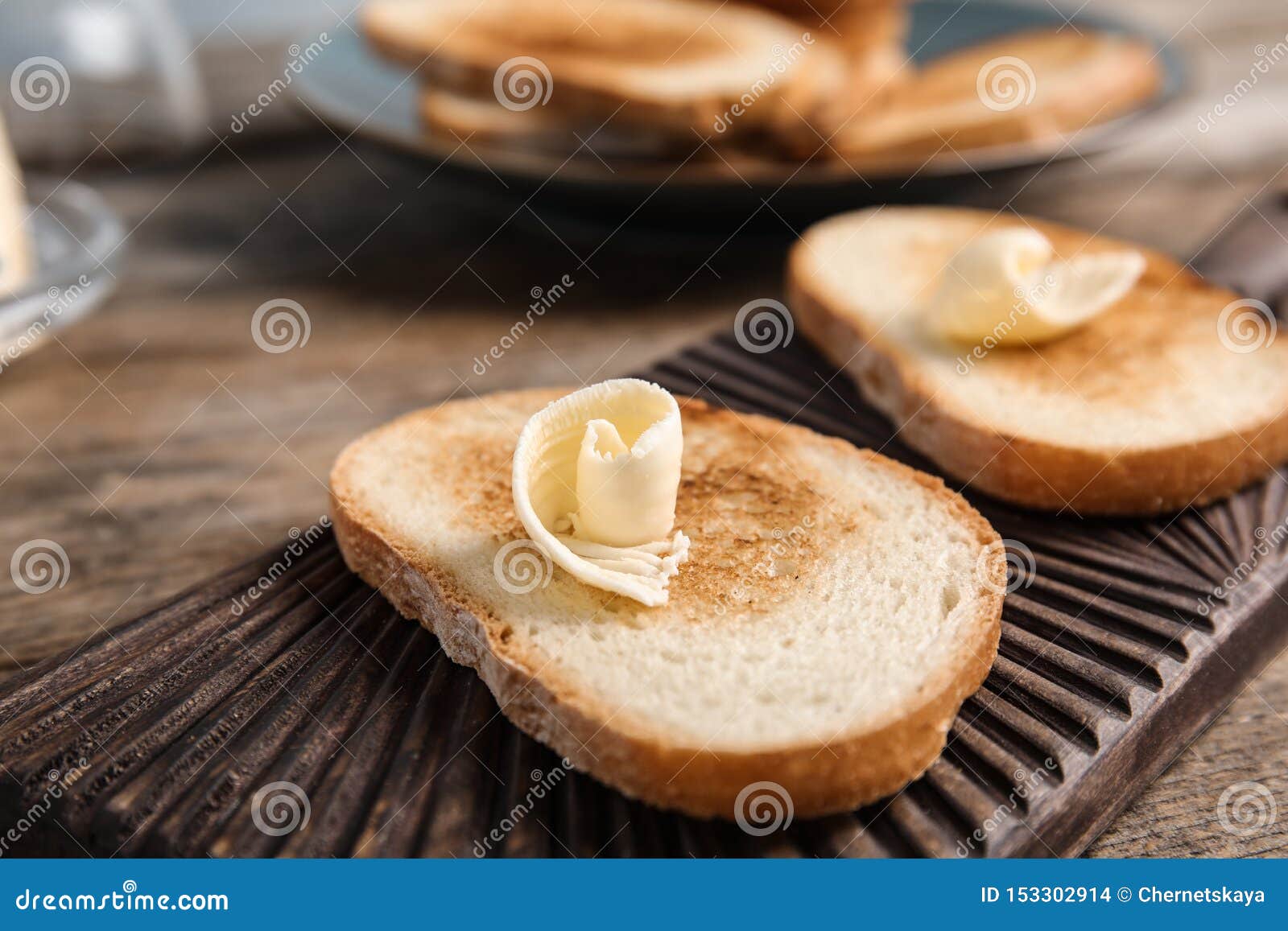 Bread with Butter on Wooden Board Stock Photo Image of fresh