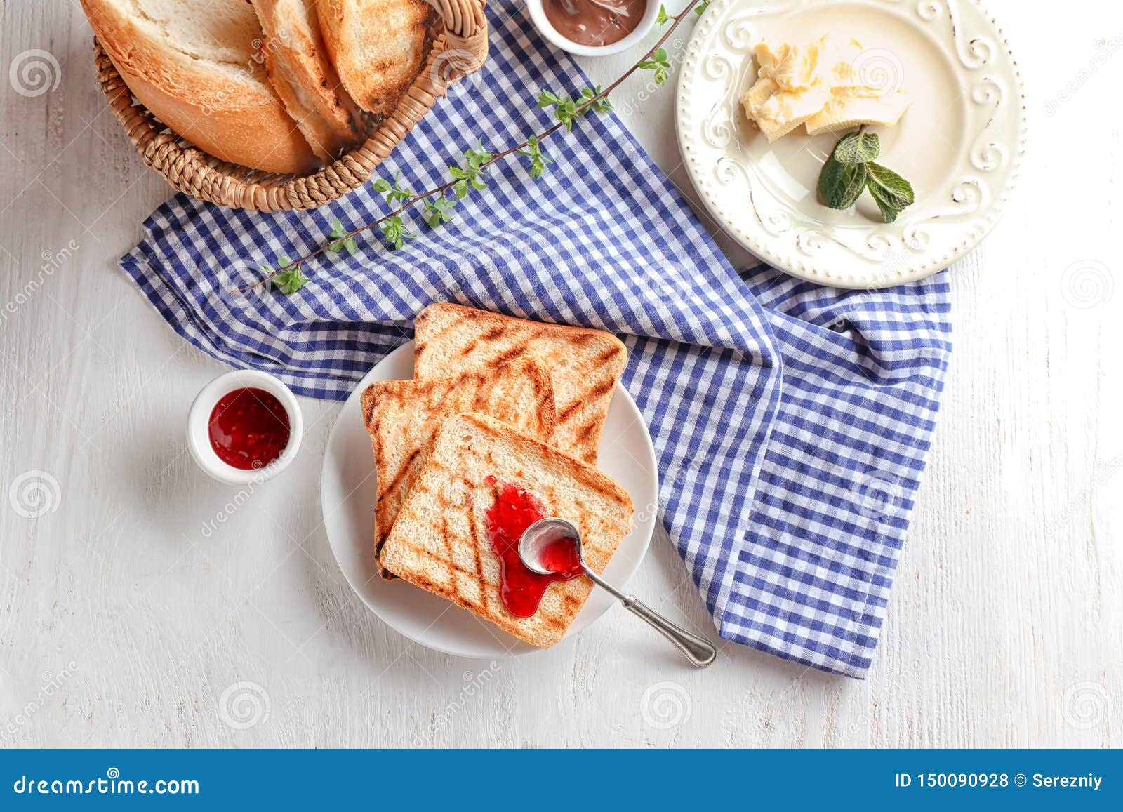 Toasted Bread with Jam and Butter on Table Stock Photo Image of natural, toast 150090928