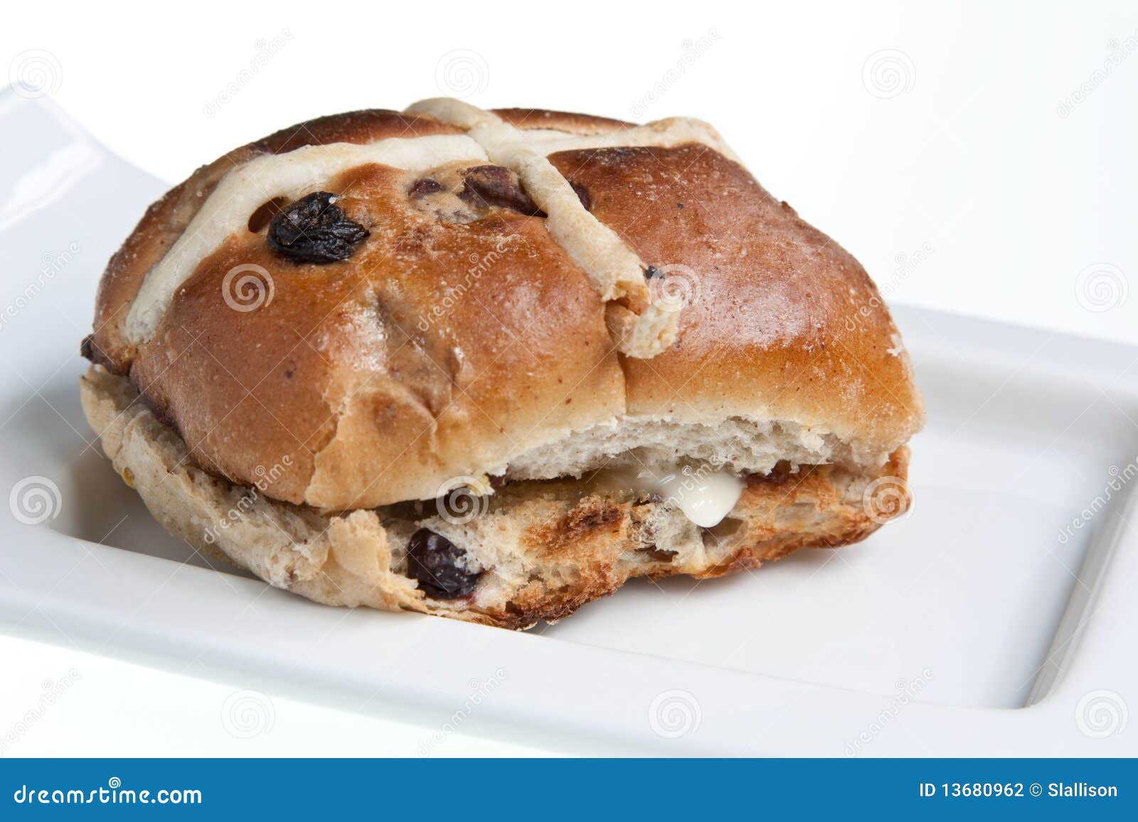 Toasted Hot Cross Bun stock photo. Image of snack, isolated 13680962