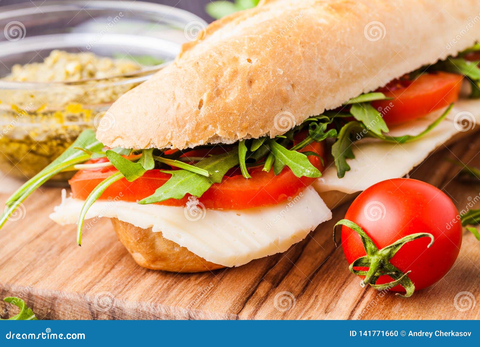 Toasted Panini with Ham, Cheese and Arugula Sandwich on Cutting Board Stock Photo Image of