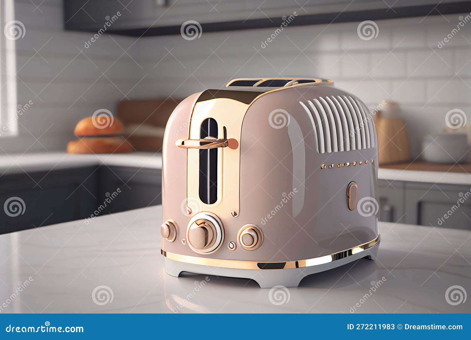 Toaster with Dishes and Sandwiches on a Light Kitchen Table Stock Image