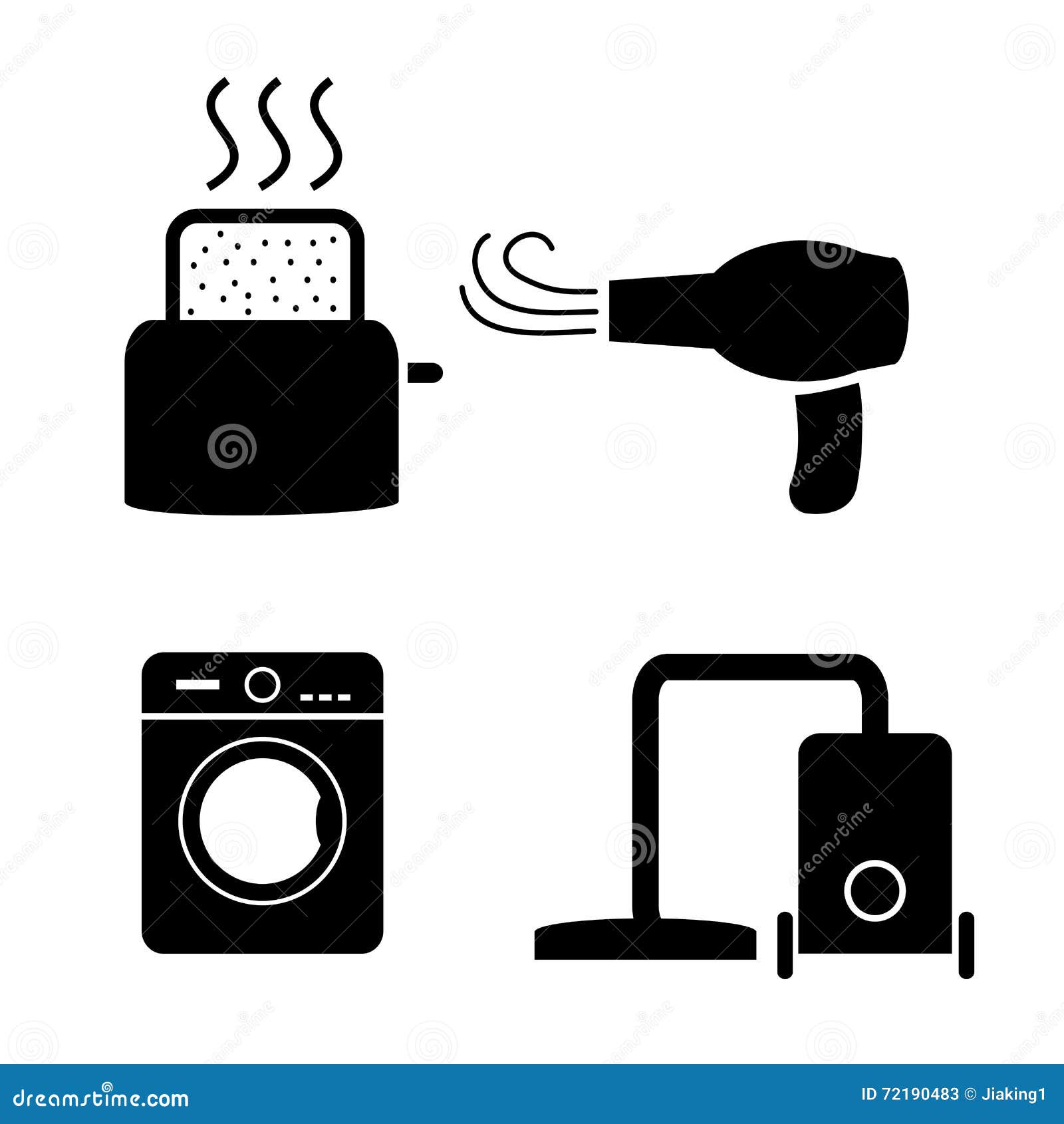 Toaster, Hair Dryer, Washing ,vacuum Cleaner Icons Stock Vector