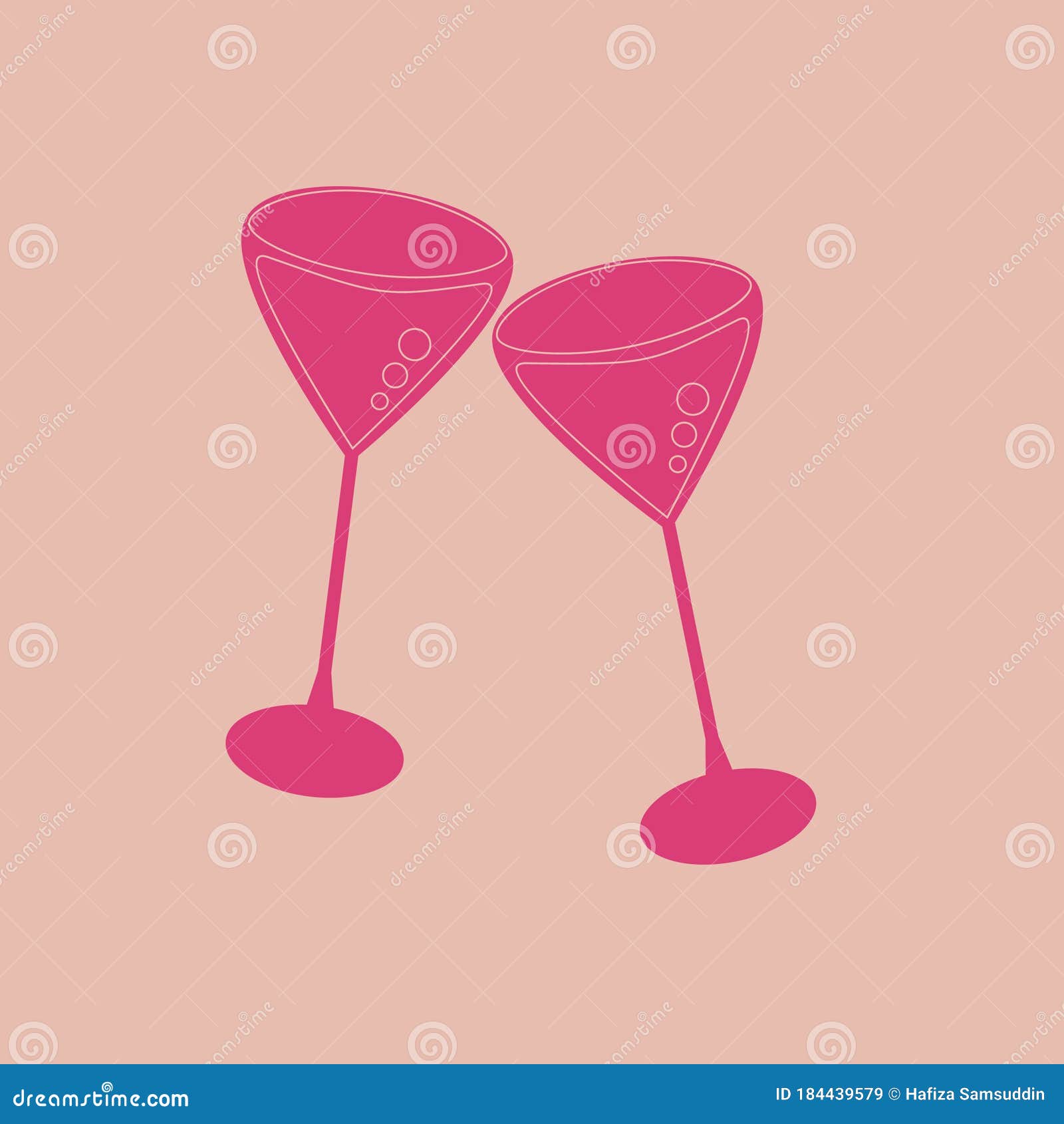 Toasting of Two Wine Glasses. Vector Illustration Decorative Background