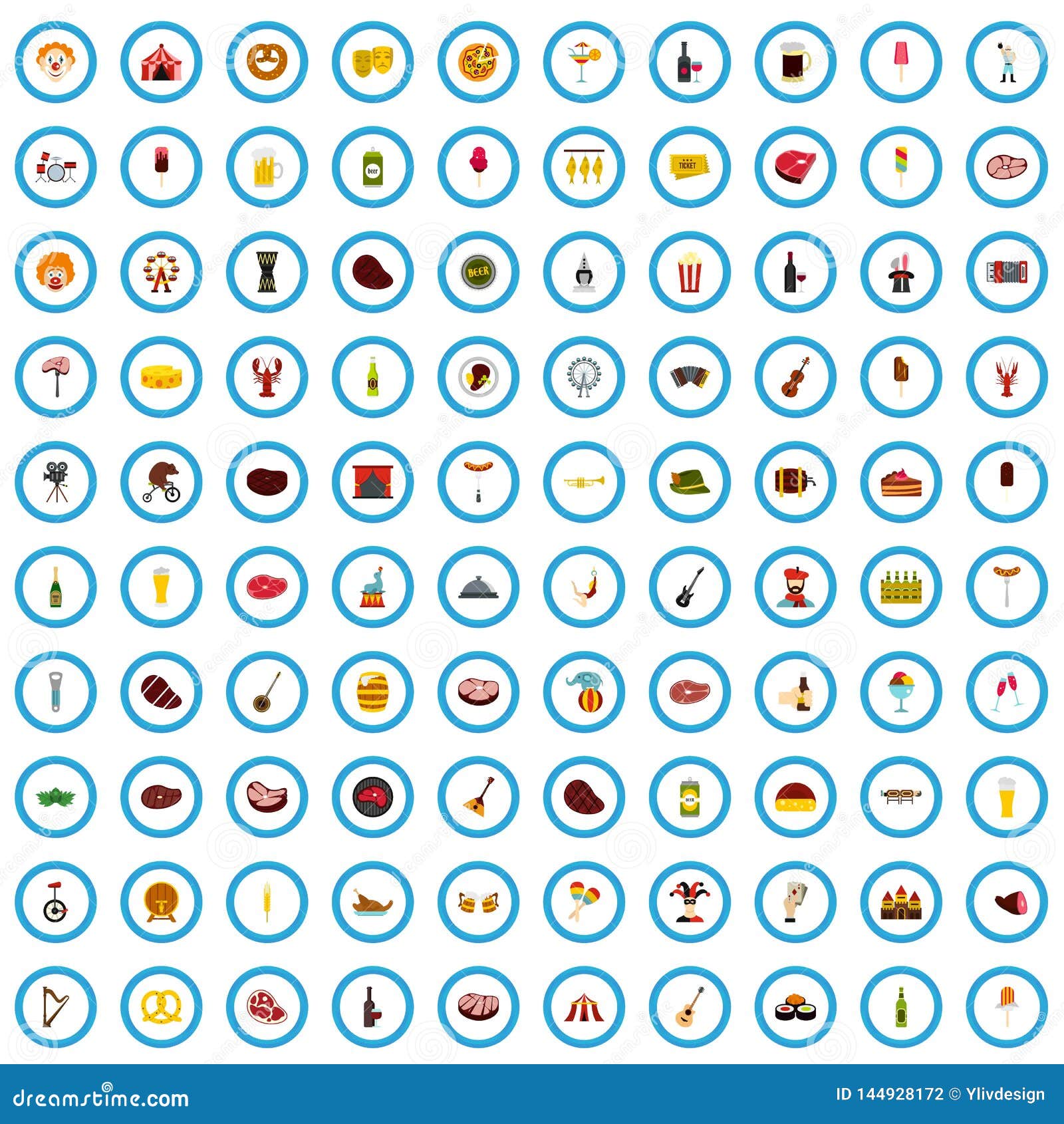 100 Toastmaster Icons Set, Flat Style Stock Vector Illustration of