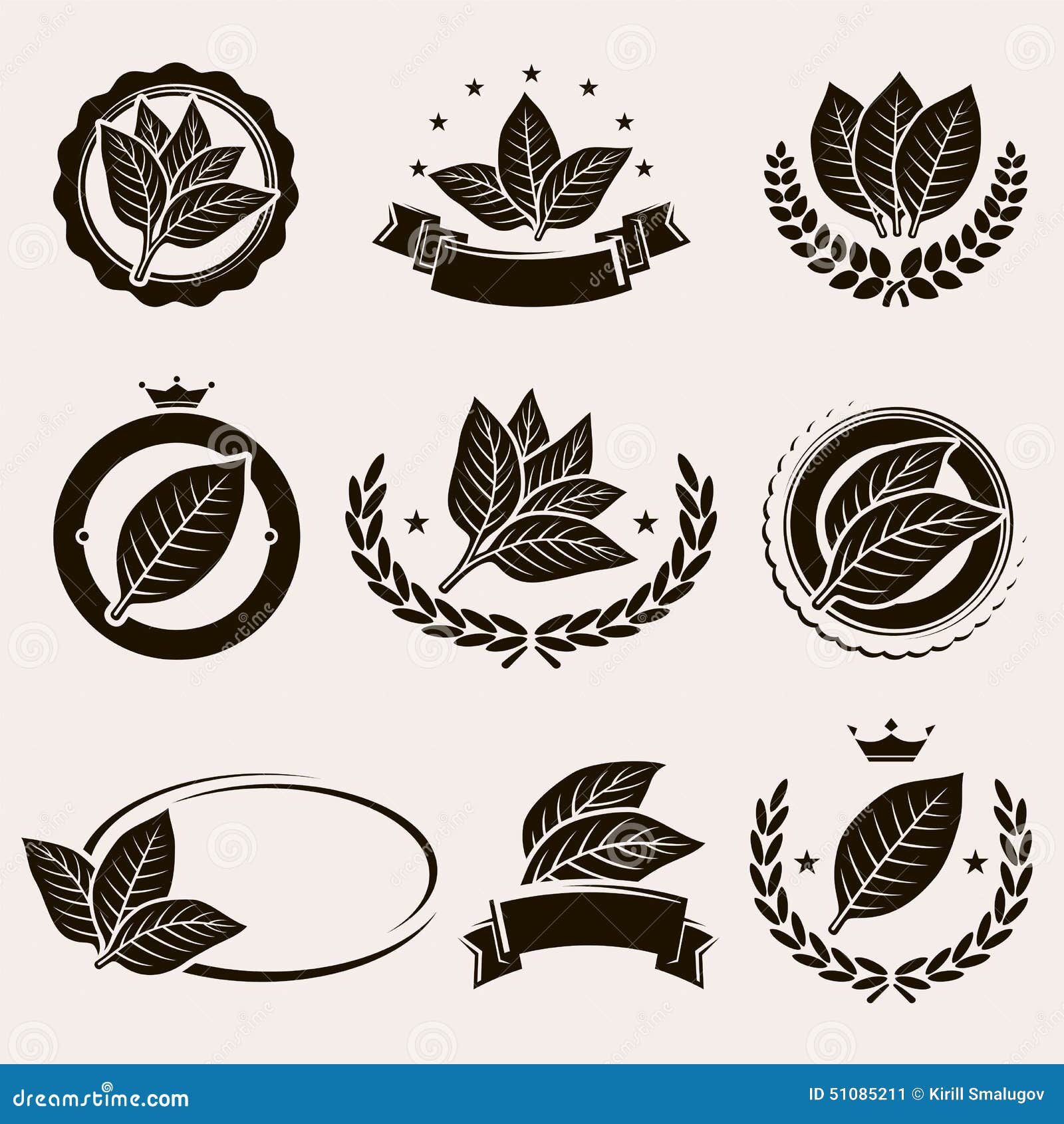 tobacco leaf label and icons set. 