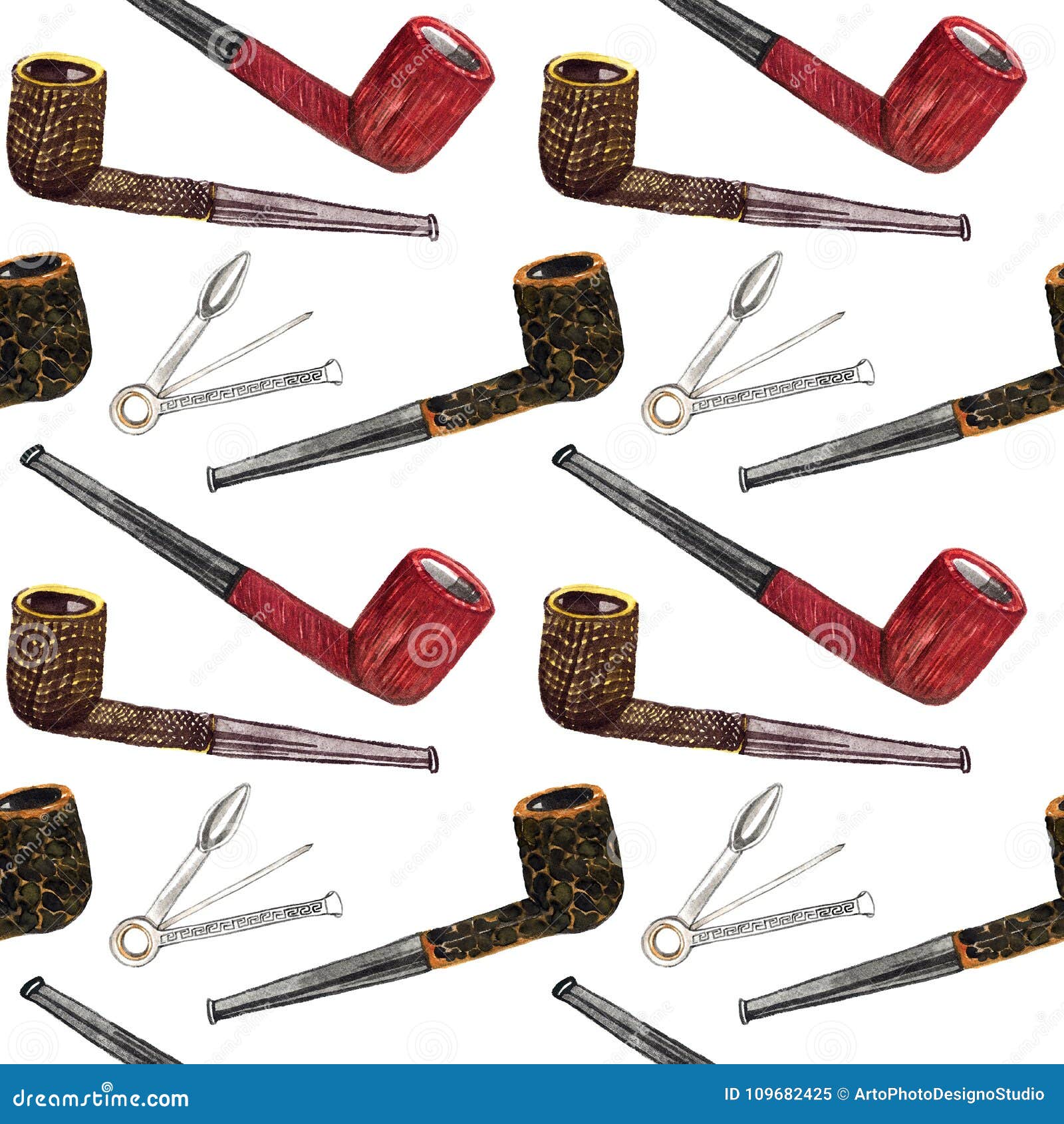 Tobacco Pipes Types Smooth, Sandblast, Rustic and Pipe Tool Stock