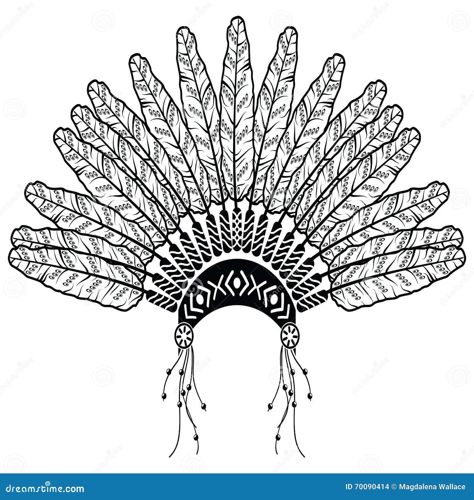 Tocado indio nativo americano con plumas en el estilo de dibujo.