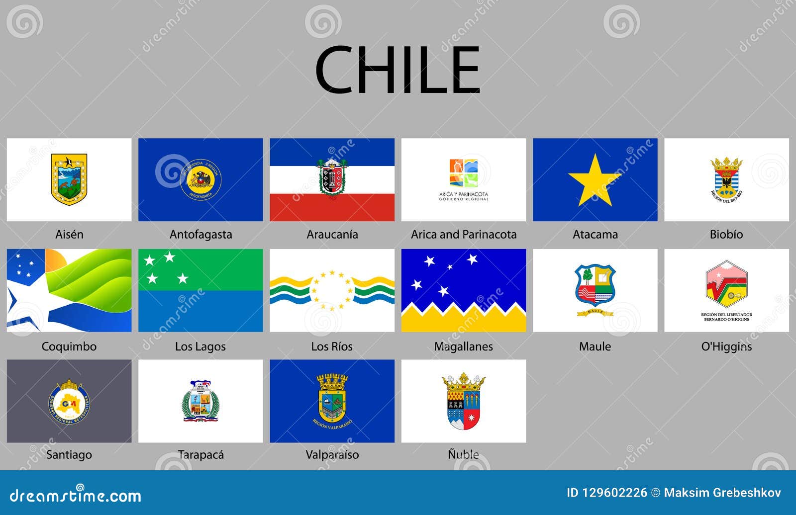 Todas As Bandeiras Das Regiões Do Chile Ilustração Stock Ilustração
