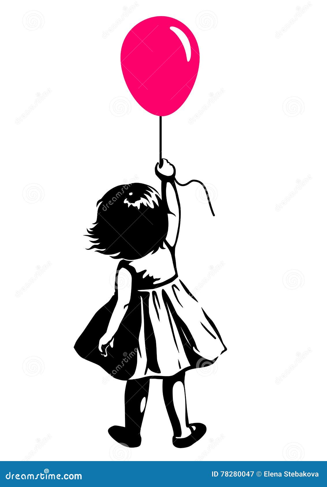 toddler girl with red balloon, street art graffiti style