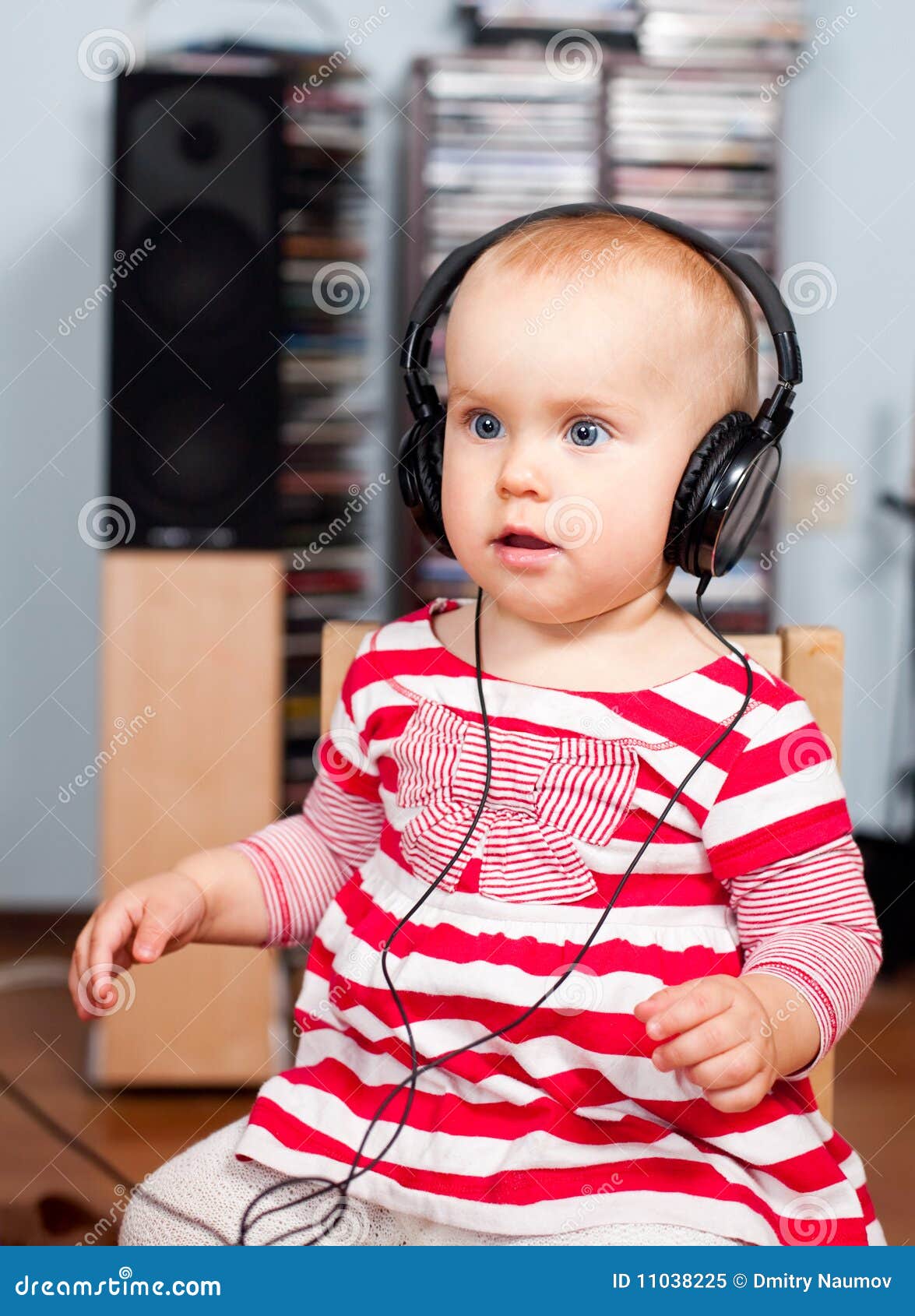Toddler with headphones stock image. Image of happy, headgear 11038225