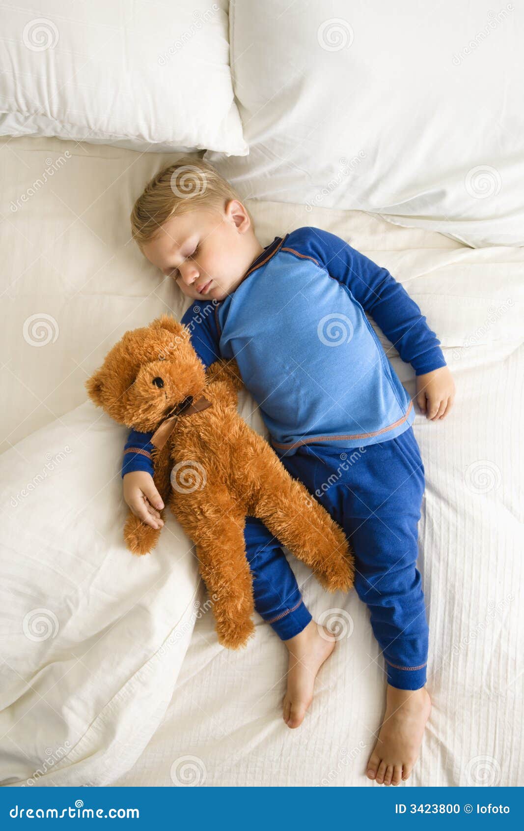 Toddler Sleeping with Bear. Stock Photo Image of caucasian, resting