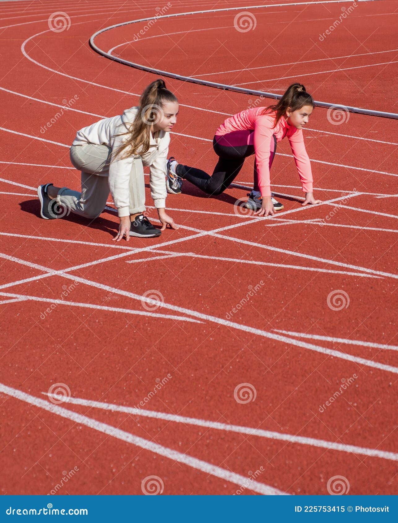 Toe the Starting Line. Athletic Children in Starting Position. Running.  Athletics. at the Start Stock Image - Image of schoolgirls, girls: 225753415