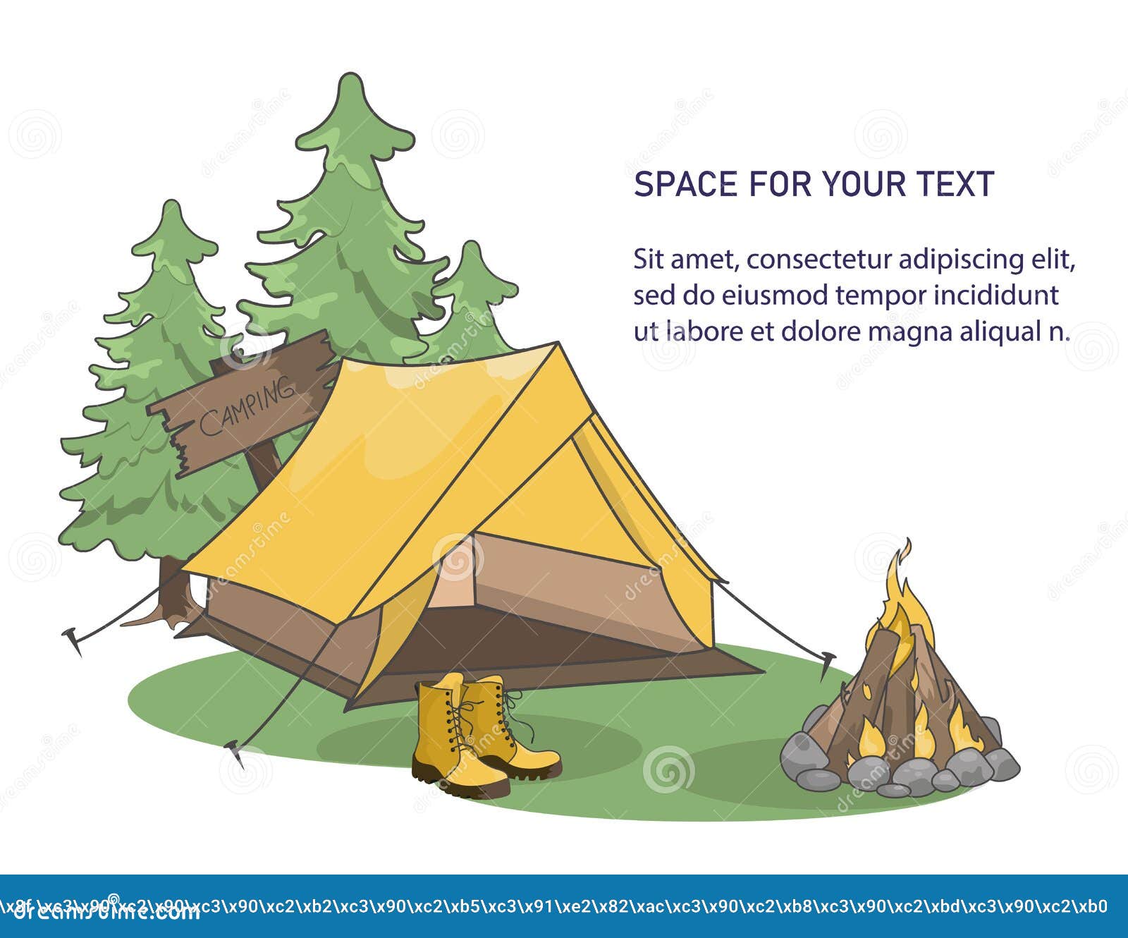 Toeristische Kamp Met Kampvuur En Tent. Vector Illustratie - Illustration Of Inzameling, Kampvuur: 216303908
