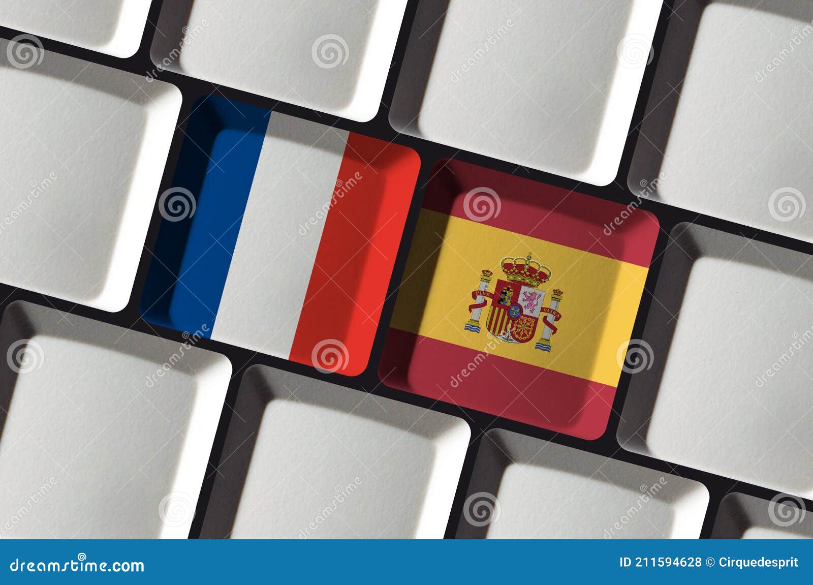recept Appartement zondag Toetsenbord Met Frankrijk En Spanje - Spaanse Vlag - Taal - Leren -  Vertaling Stock Foto - Image of overeenkomst, knoop: 211594628