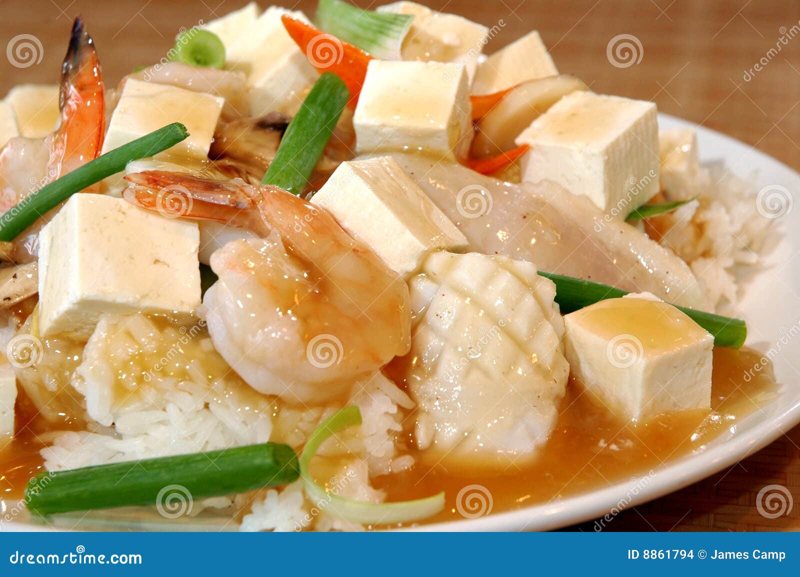 Tofu over rice stock photo. Image of shrimp, sauce, asian 8861794