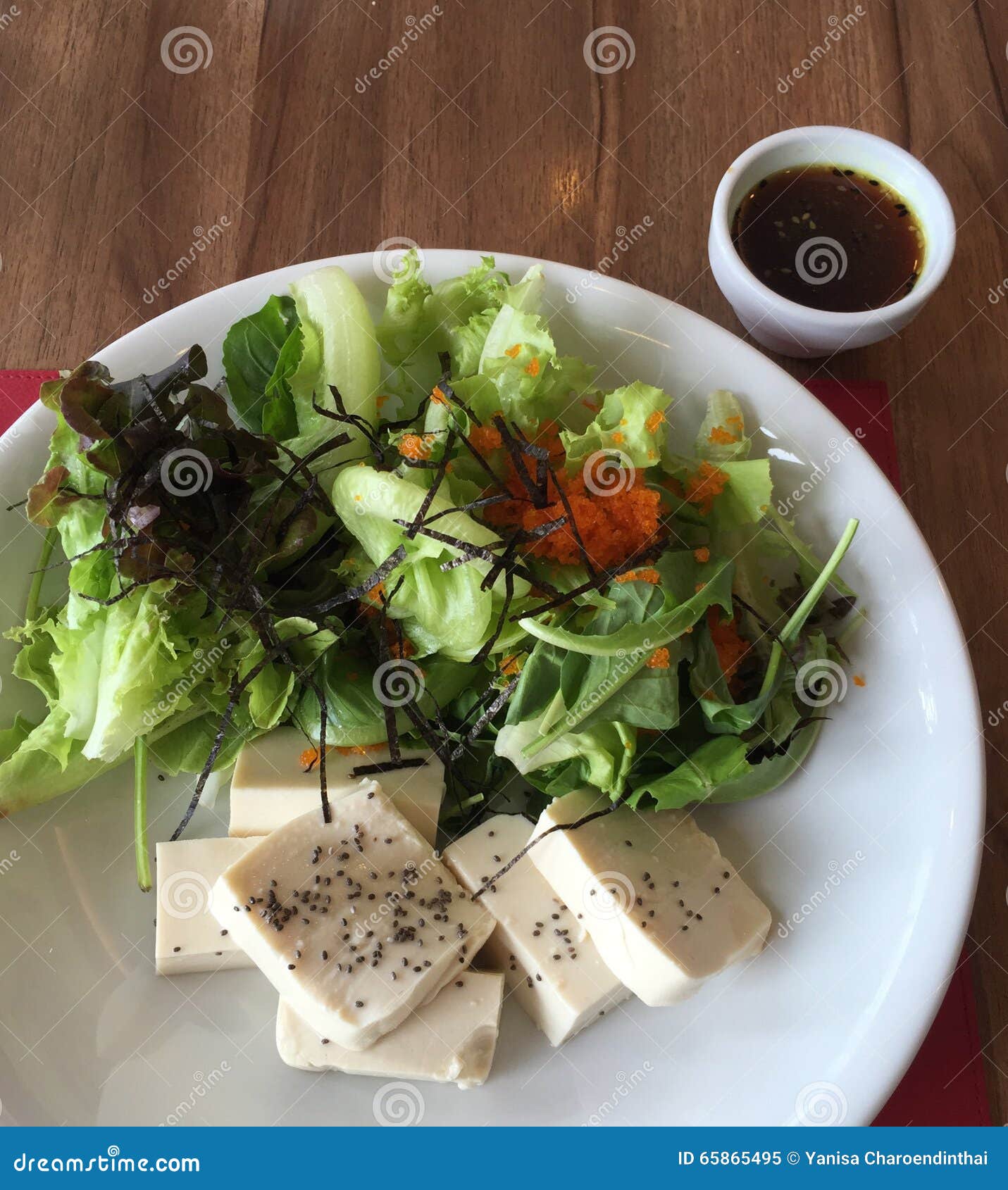 Tofu Salad with Salad Dressing Stock Image - Image of quinoa, mixed