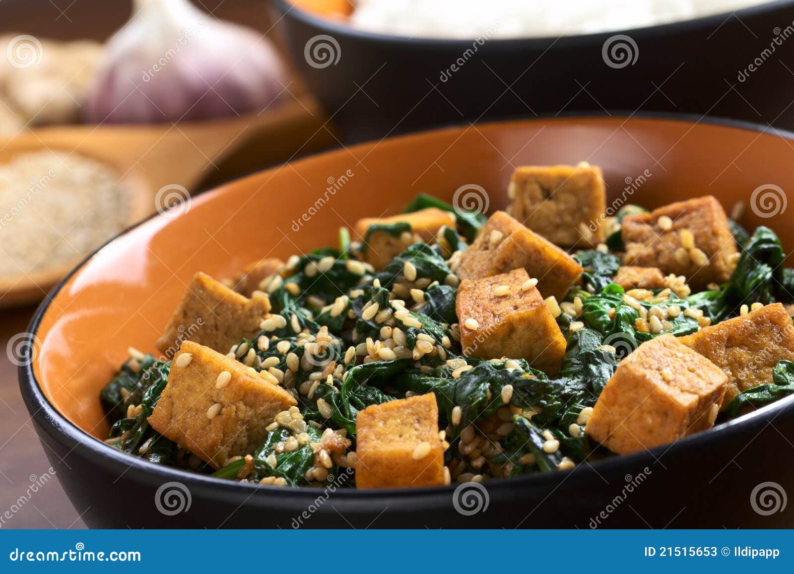 Tofu, Spinach and Sesame Stir-Fry Stock Image - Image of vegetarian