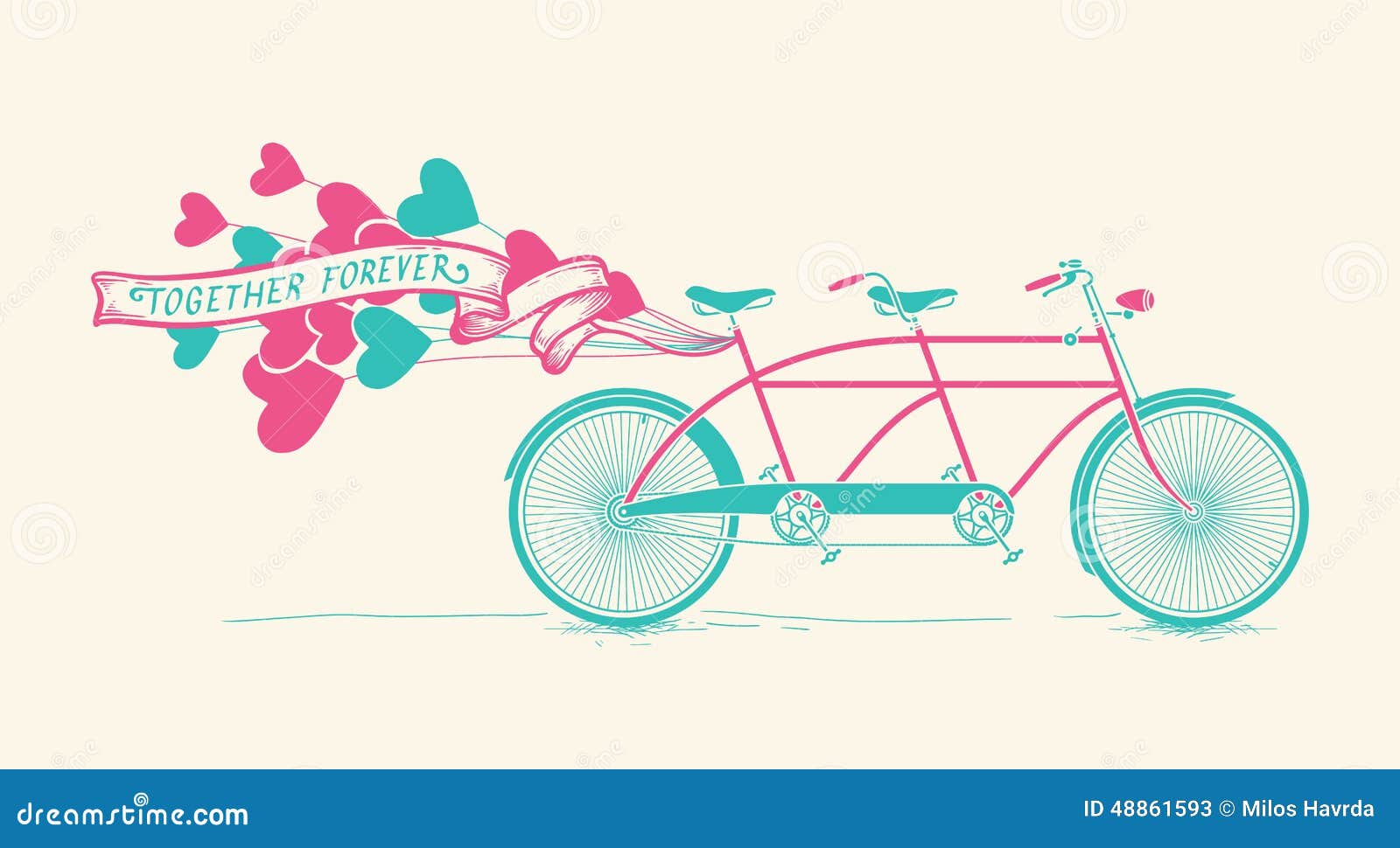 together forever - vintage tandem bicycle with hearts balloons