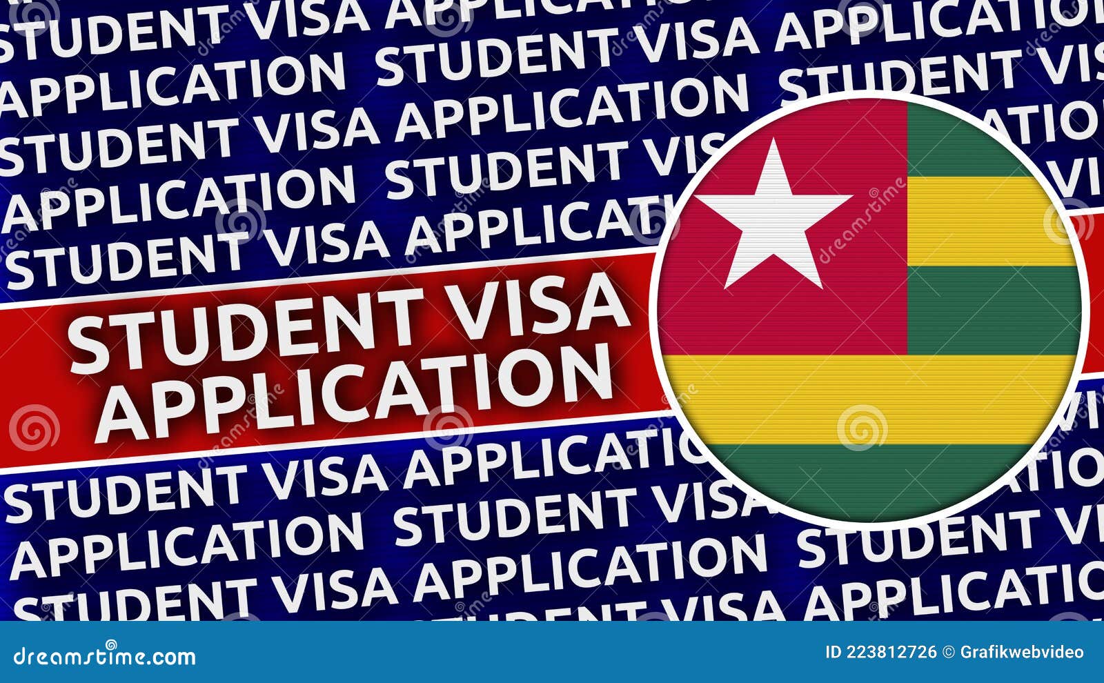 Togo Visa Document Close Up. Passport Visa On Togo Flag. Togo Visitor