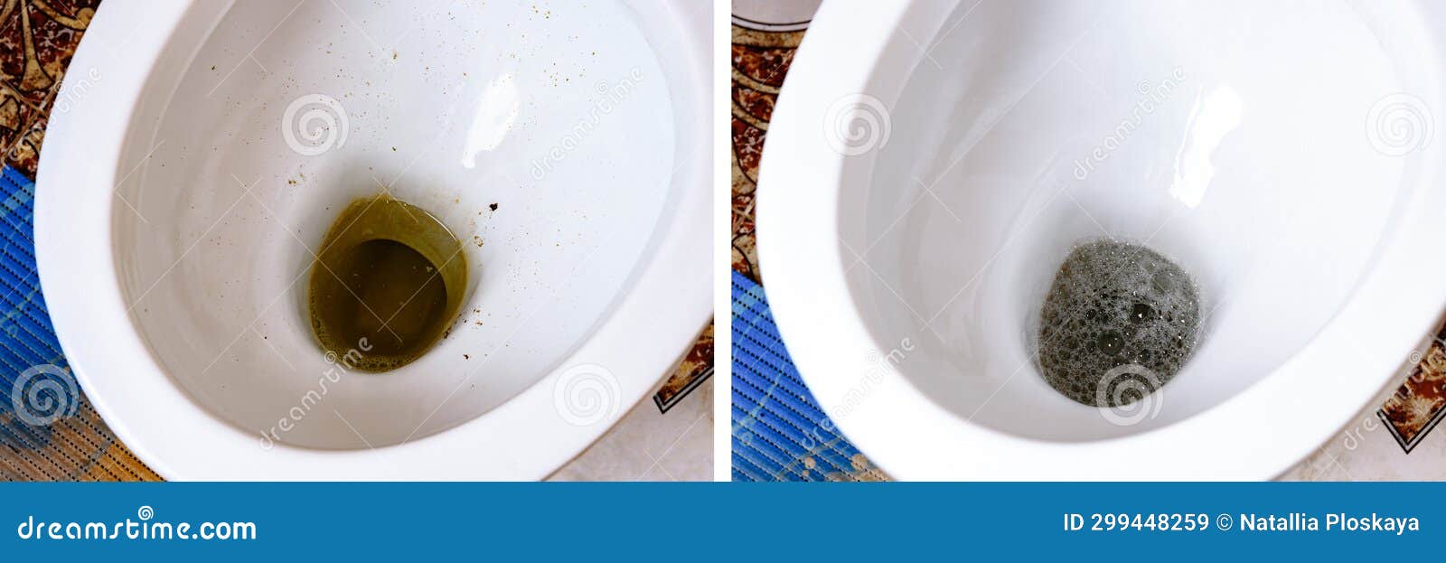 Toilet Bowl before and after Cleaning from Dirt. Stock Image Image of unhygienic, clean 299448259
