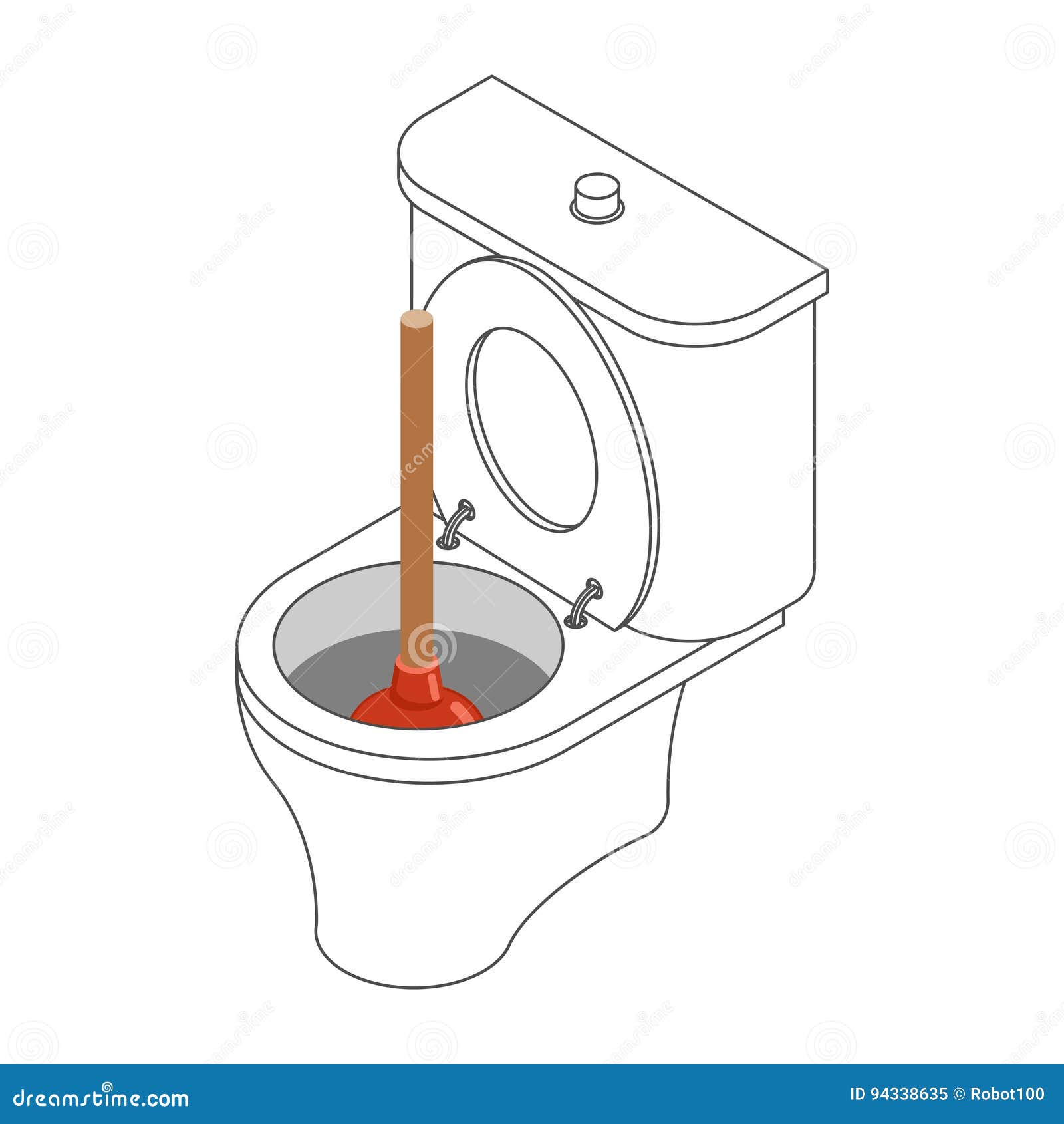 Toilet Bowl and Suction Cup Isometric. Restroom Stock Vector