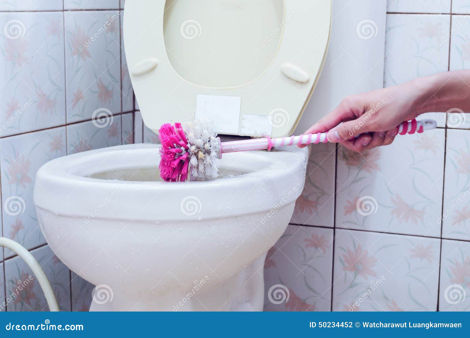 Cleaning toilet in the morning