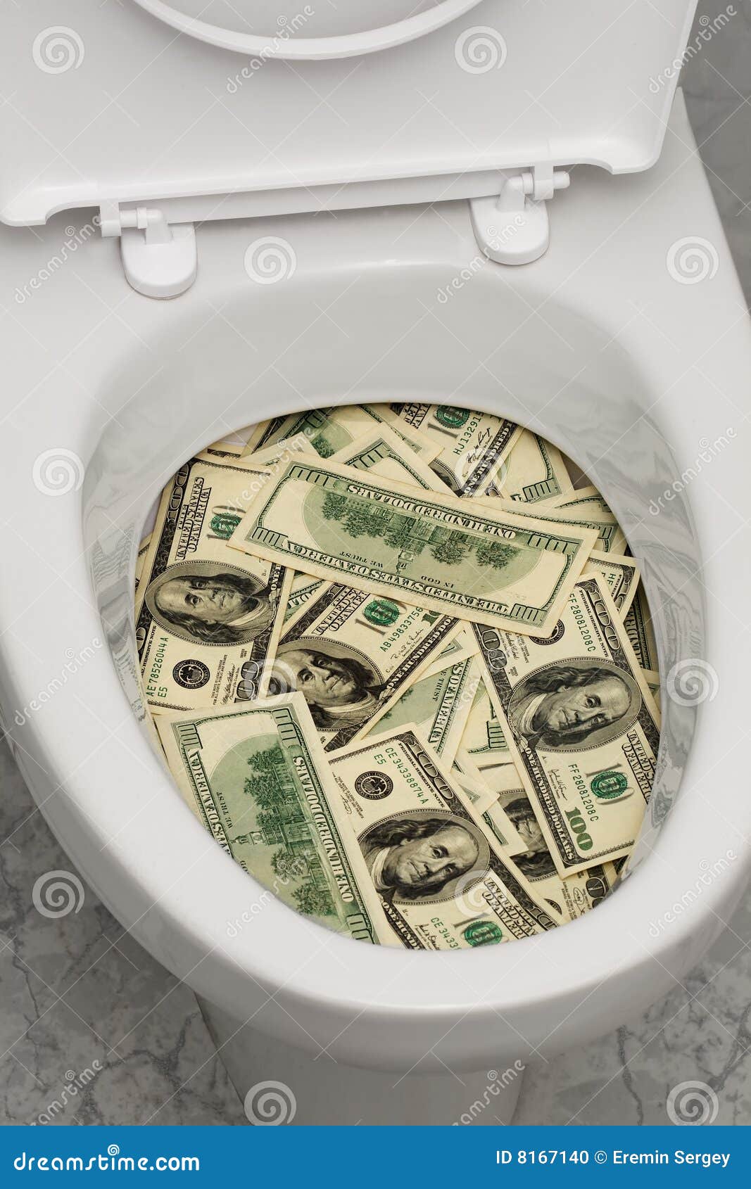 Toilet, dollars, one stock photo. Image of garbage, bowl 8167140