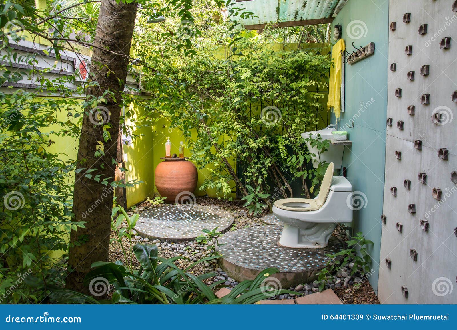 Toilet in the garden stock image. Image of wash, water 64401309