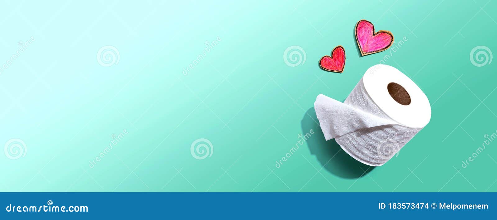 Toilet paper with hearts stock photo. Image of flatlay 183573474