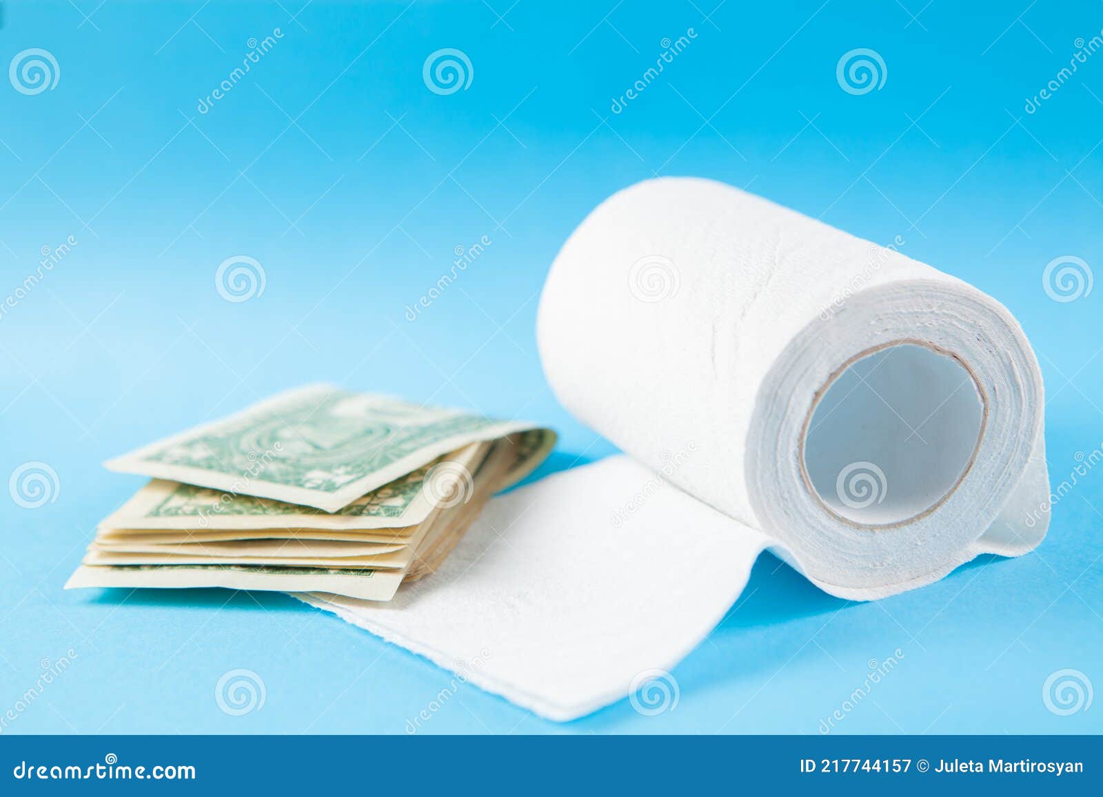 Toilet Paper and Money on Blue Background Stock Image Image of paper