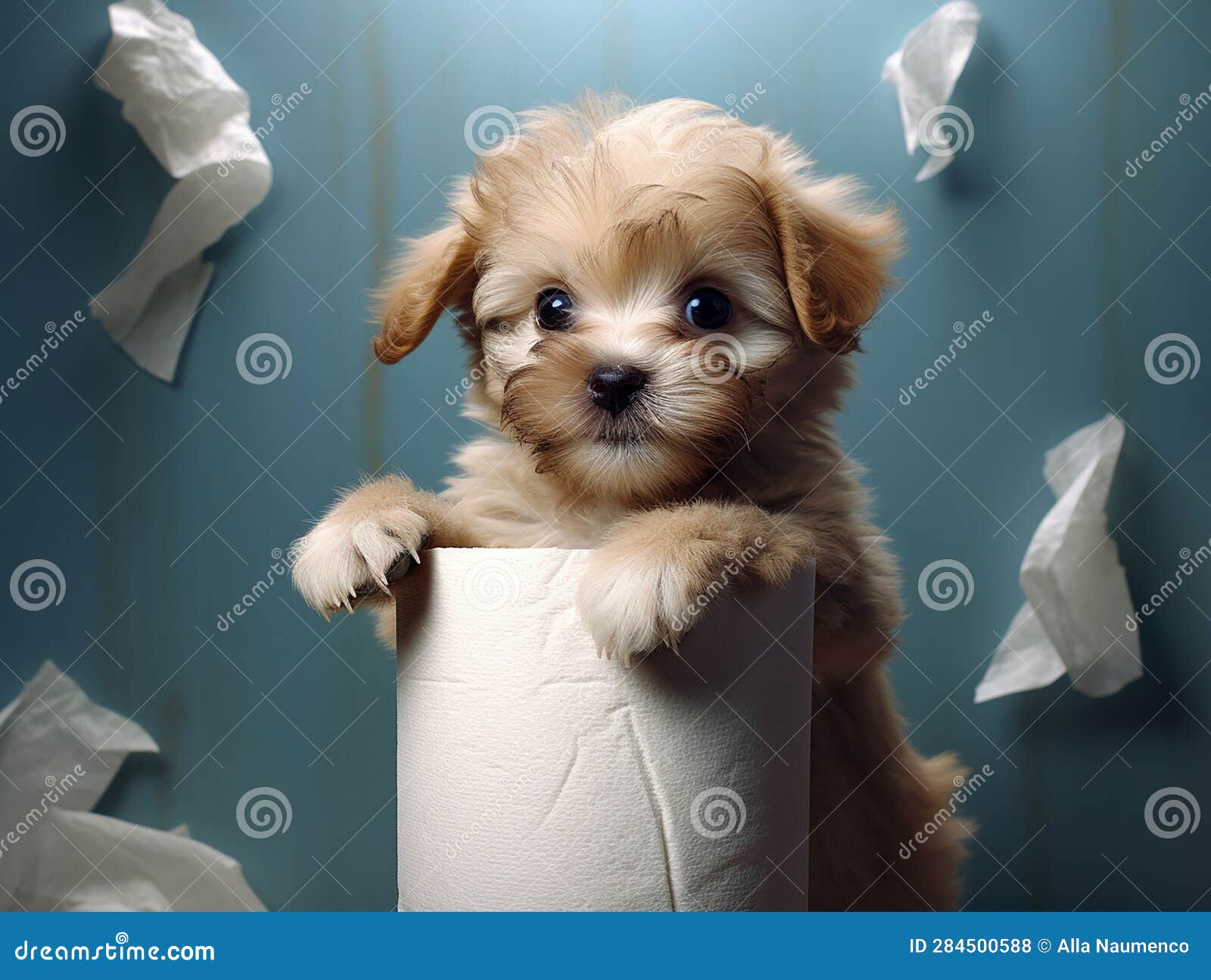Toilet Paper Presented by a Small Dog Stock Illustration Illustration