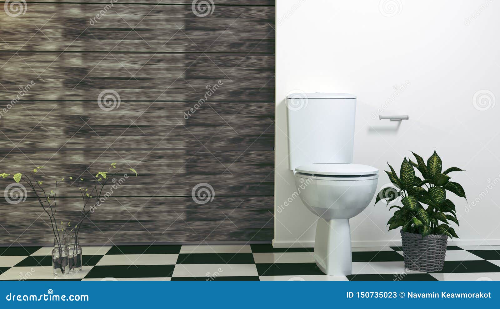 Toilet Seat Decoration in Bathroom Interior. 3D Rendering Stock