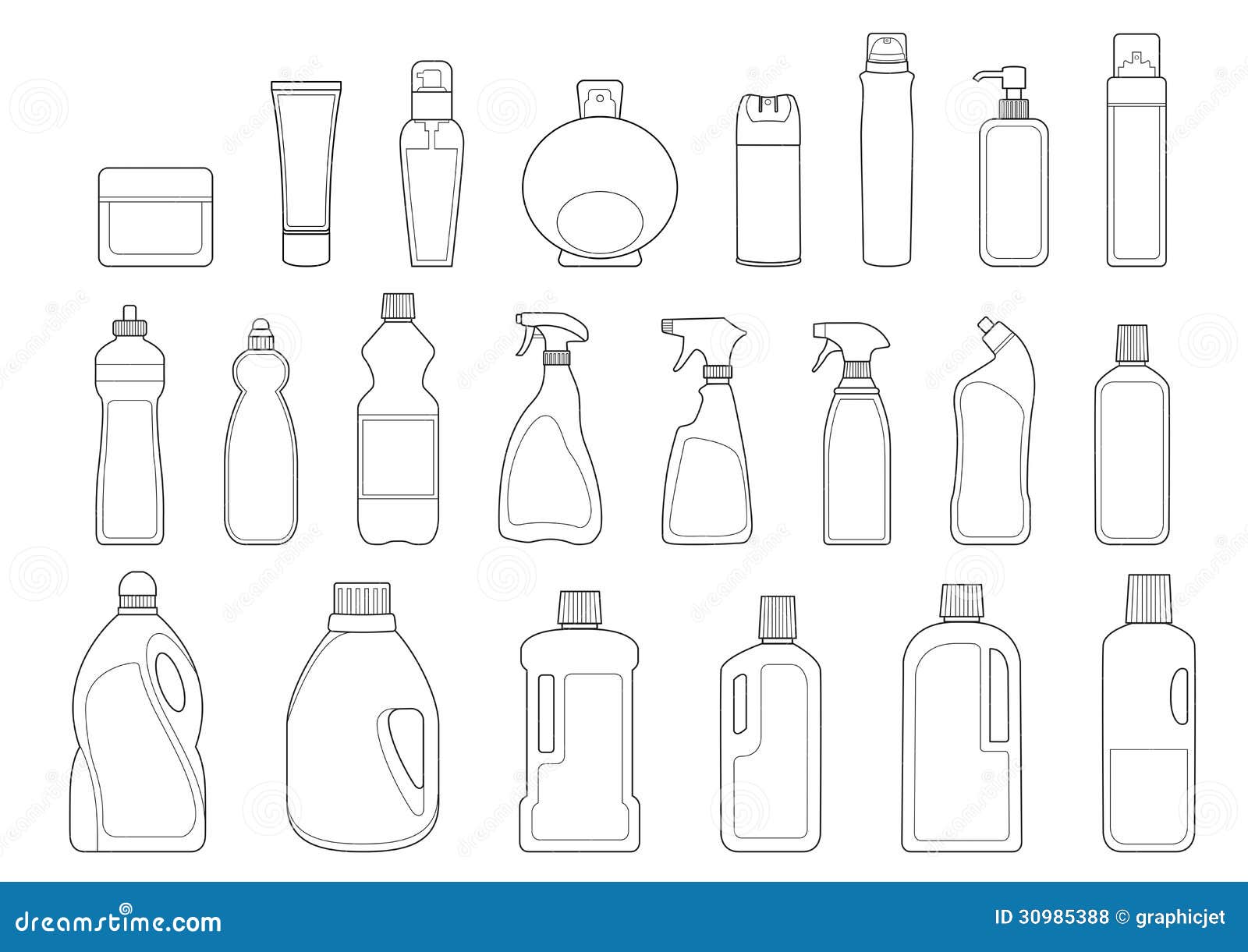 toiletries bottles icon set