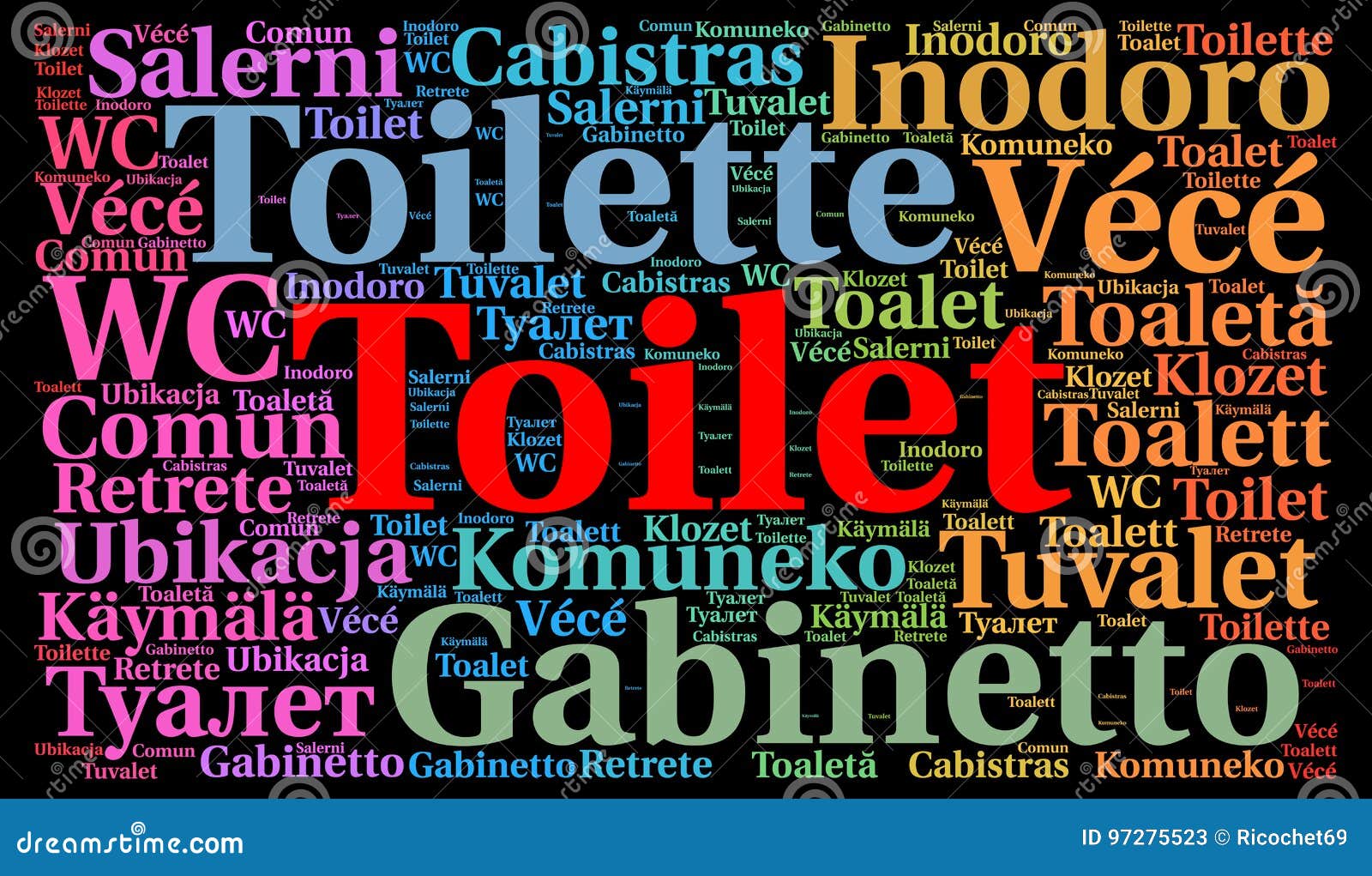 Toilette in Der Unterschiedlichen Sprachwortwolke Stock Abbildung